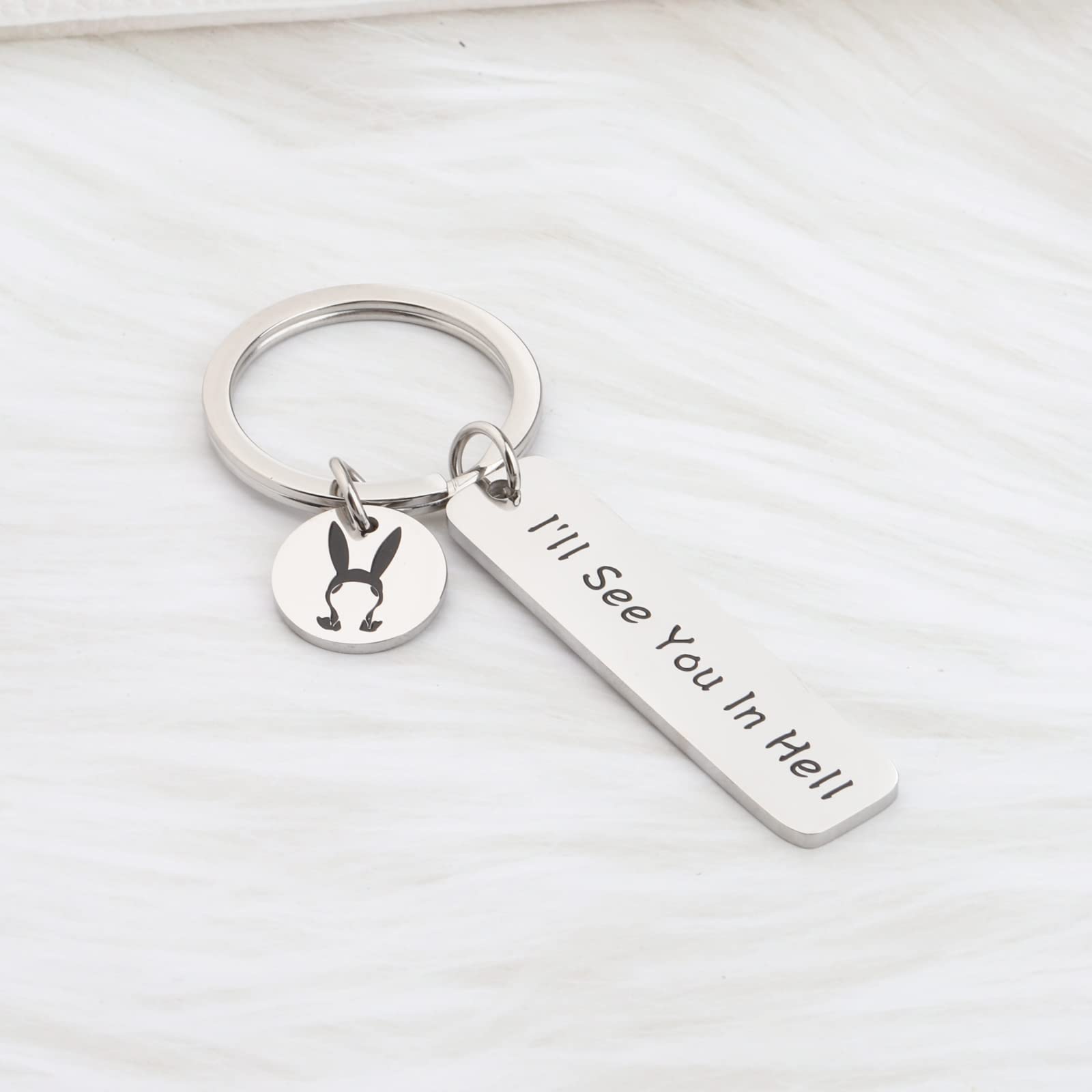 OKEYCH B Burger Inspired Keychain - Louise Belcher 'I'll See You In Hell' Jewelry Gift for Fans | Perfect for Bob's Burgers Lovers, Cosplay Accessories & TV Show Merchandise