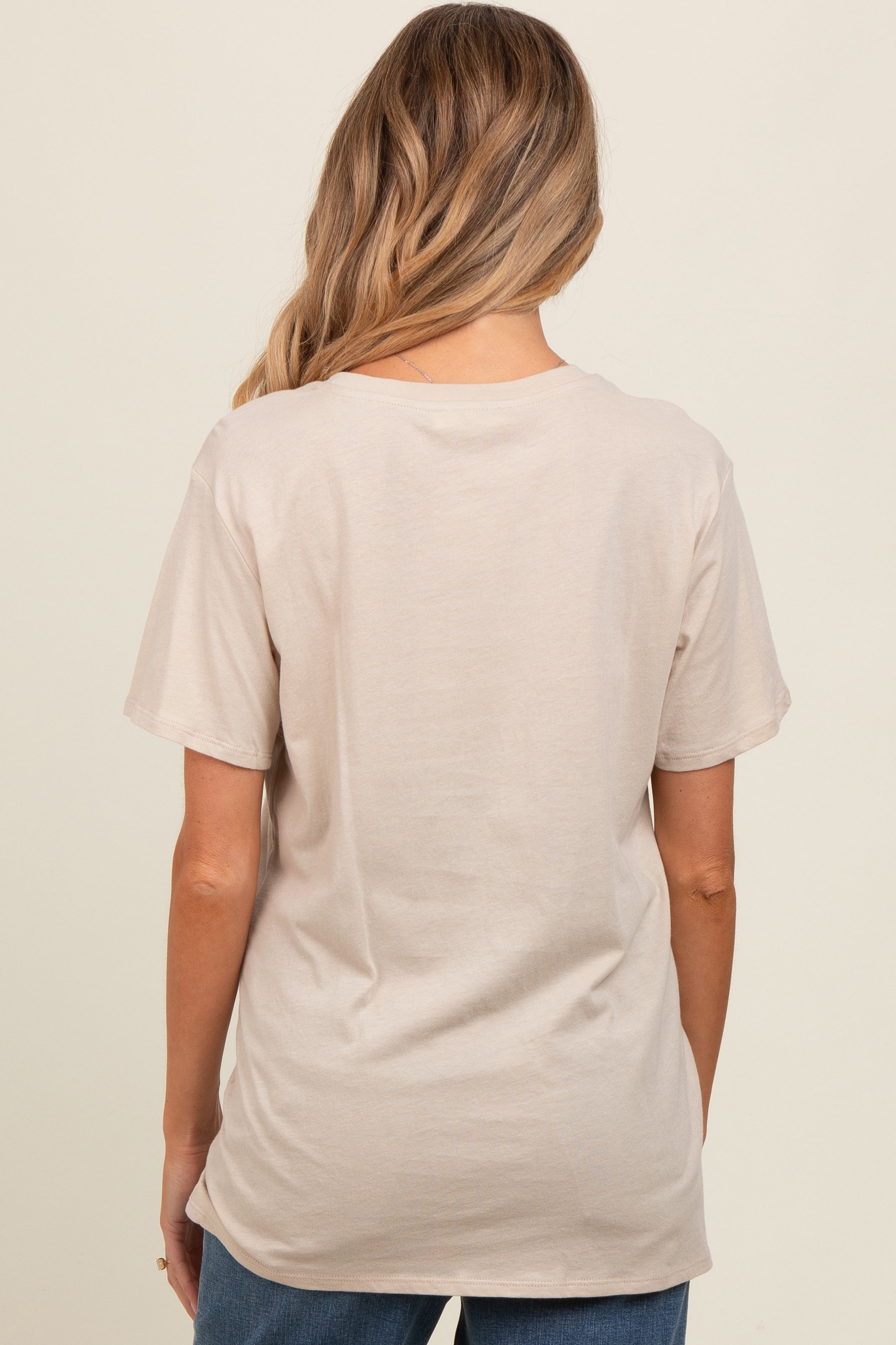 Soft Beige Maternity T-Shirt for Pregnant Women - Comfortable Basic Cotton Tee for Everyday Wear & Pregnancy Photos