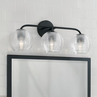 Maeva Matte Black Vanity Light - Modern Bathroom Wall Sconce with Clear Glass Shades for Makeup Mirror Lighting, Bedroom Dressing Area, Hallway Decor