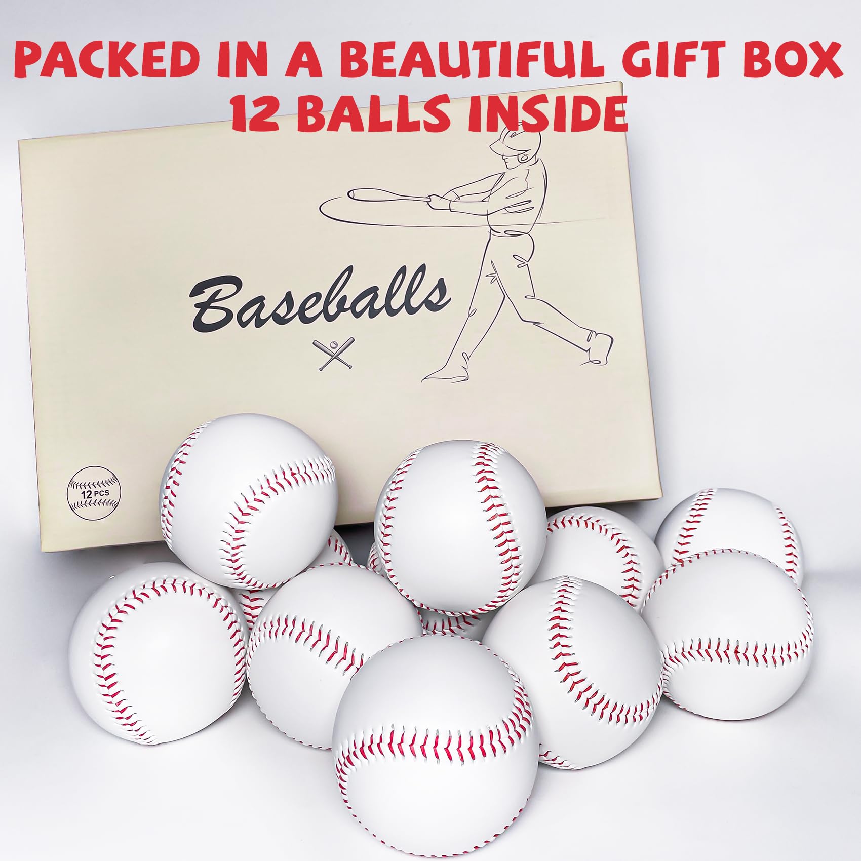 12/24 Pack Official Size Leather Baseballs for Adults - Unmarked Training Balls for Pitching, Hitting & Fielding Practice - Perfect for Youth Baseball Teams & Backyard Drills
