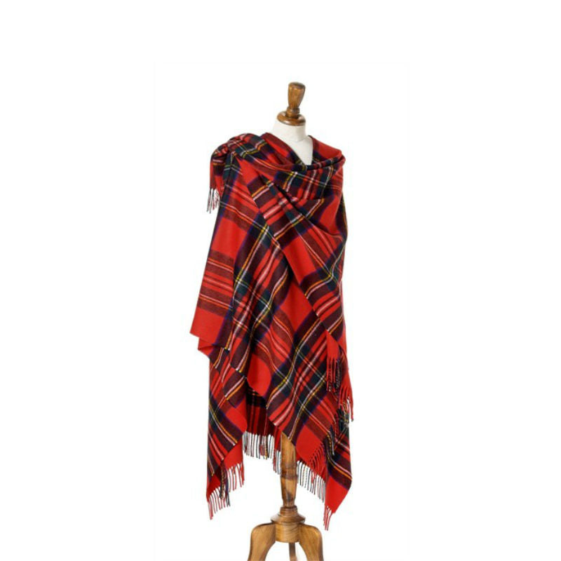Premium Merino Lambswool Tartan Ruana Wrap - 9 Elegant Colors | Soft Winter Shawl for Women, Cozy Office Wear & Holiday Outfits