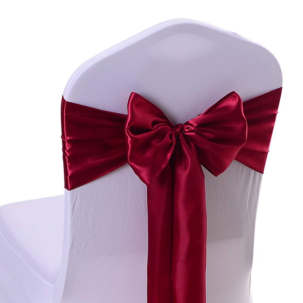 50-Pack Wine Red Satin Chair Sashes - 7x108 Inch Adjustable Wedding Chair Bows for Banquets, Parties, Thanksgiving & Holiday Decorations - Elegant Table & Chair Decor for Weddings, Events & Home Celebrations