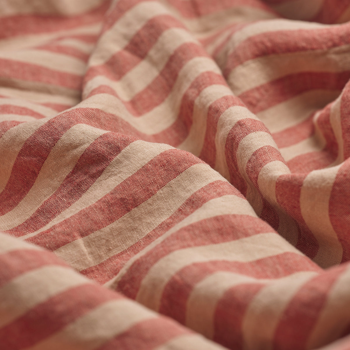 Premium Sandstone Red Pembroke Stripe Linen Blend Flat Sheet - Soft & Breathable Bedding for Cozy Home Decor & Guest Room Essentials