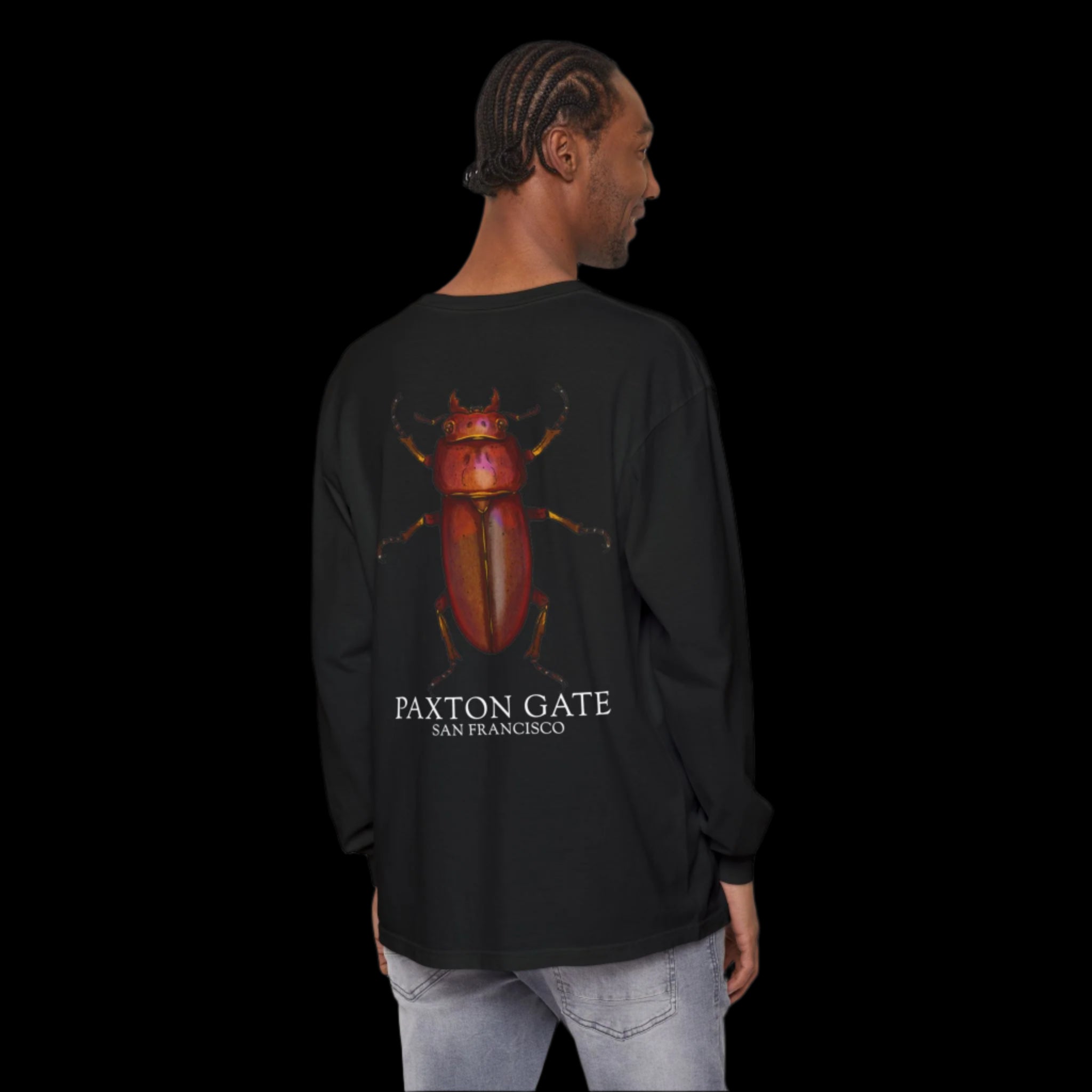 Unisex Paxton Gate Red Stag Beetle Long Sleeve T-Shirt by Kris Struble - Gothic Nature Inspired Fashion for Men & Women | Perfect for Halloween, Cosplay, and Alternative Style Lovers