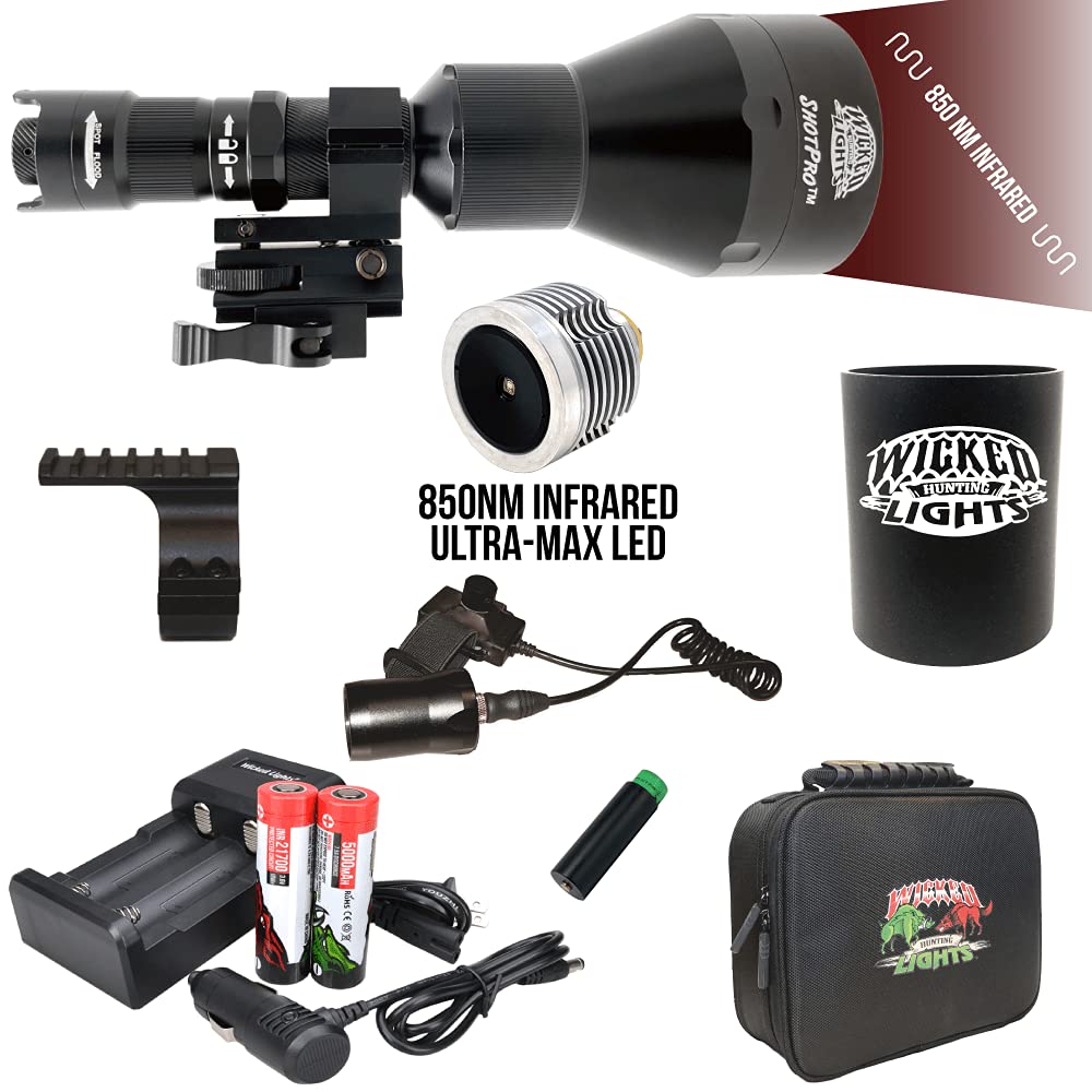 Wicked Lights ShotPro™ Extreme Range 850nm Infrared Night Hunting Light Kit - Ultra-Max LED for Night Vision Scopes & Devices - Perfect for Coyote Hunting, Hog Control & Tactical Operations
