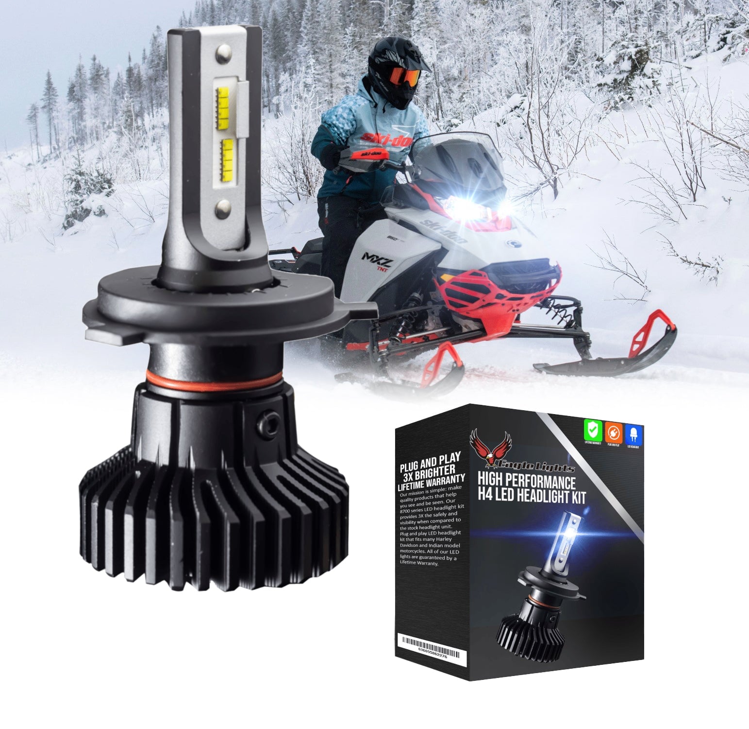 Eagle Lights Infinity Beam H4/9003 LED Headlight Bulb - High Brightness 6000K White Light for Arctic Cat Snowmobiles - Perfect for Night Riding and Winter Trail Adventures
