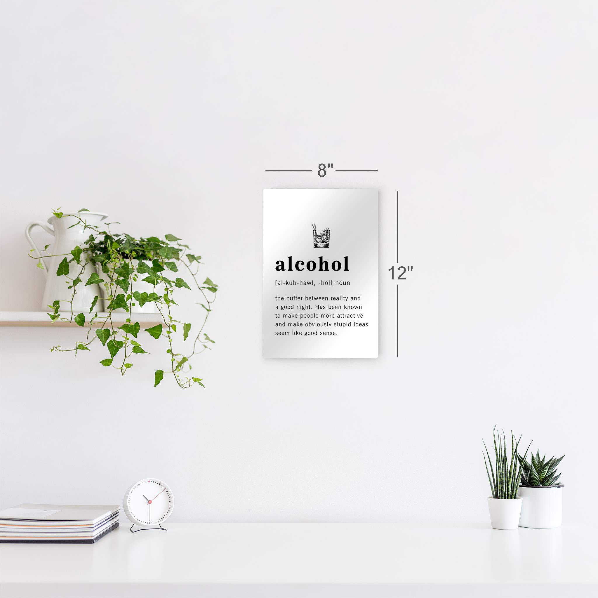 Funny Alcohol Definition Metal Print - Inspirational Quote Wall Art for Office, Living Room, Bedroom & Bathroom Decor | 36x24 Inch Ready-to-Hang Home Decor | Made in USA | Perfect for Bars, Man Caves & Gift Giving