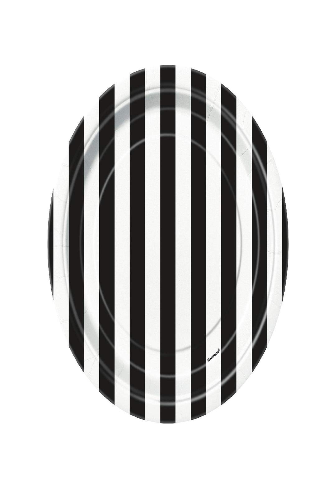 Unique Industries Black Striped Cake Paper Plates - Set of 8 | Perfect for Birthday Parties, Baby Showers & Dessert Displays