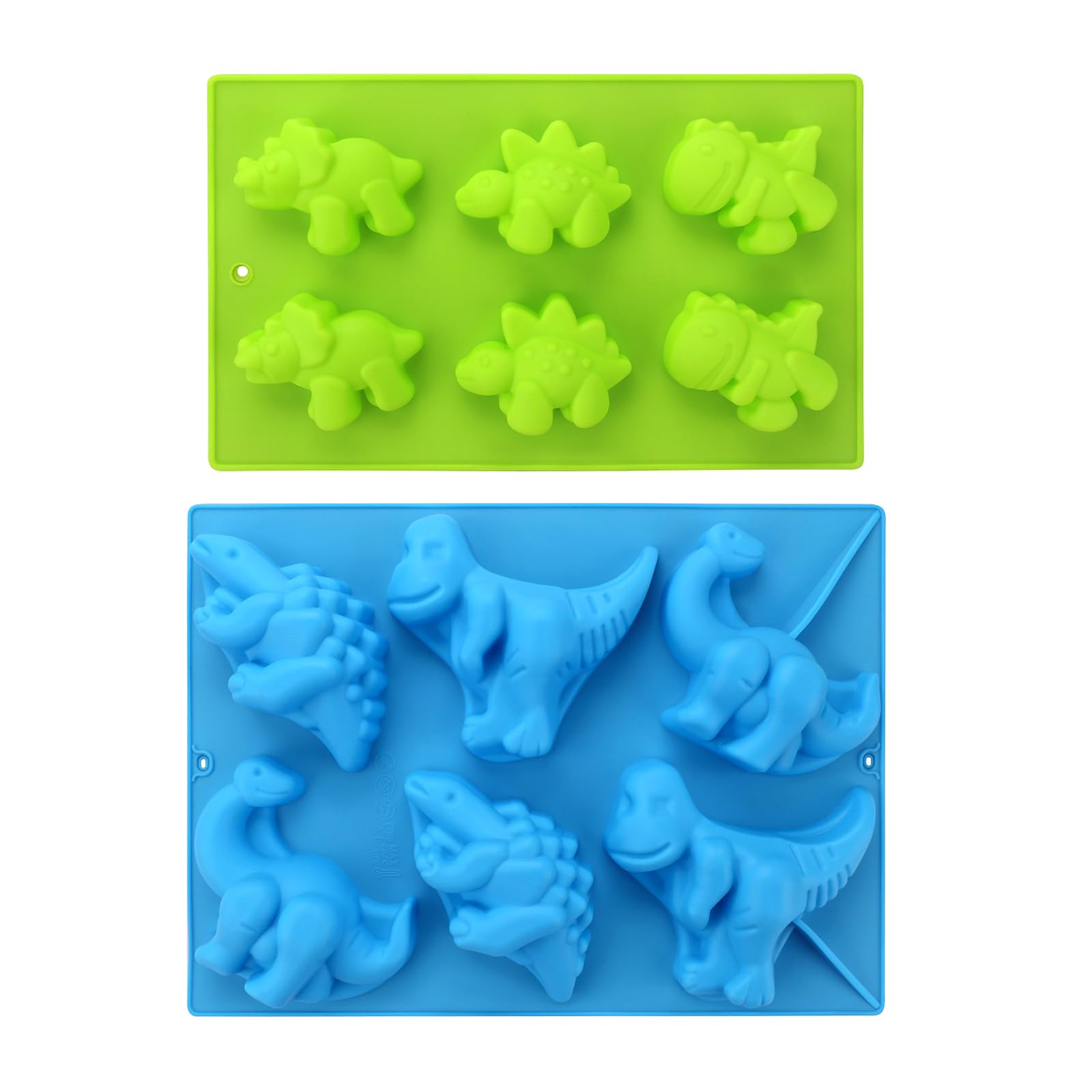 Beasea 2 Pack Dinosaur Soap Mold Set - 3D Silicone Baking Mat for Chocolate, Cake, Fondant, Candy, Cookie, Clay, Resin Crafts - DIY Ice Cube & Gummy Bear Tray - Perfect for Kids Birthday Party Favors and Handmade Decorations