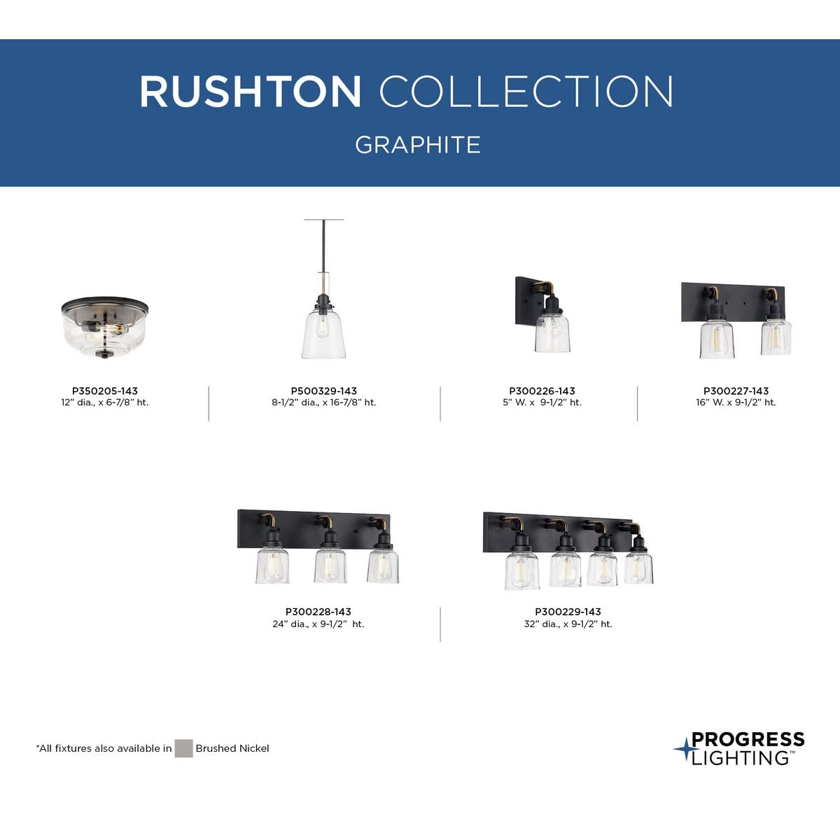 Progress Lighting Rushton Collection 2-Light Clear Glass Farmhouse Bathroom Vanity Light in Graphite - Perfect for Rustic and Modern Bathroom Decor