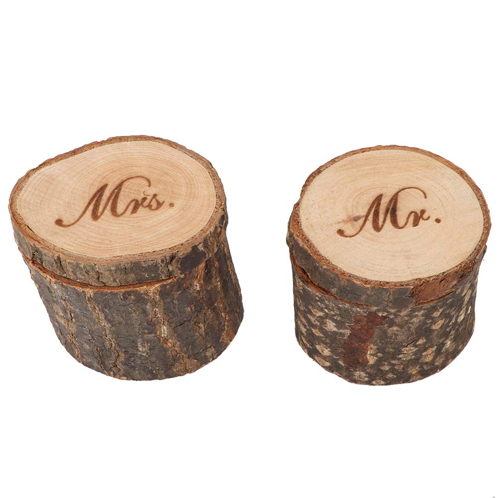 Wooden Engagement Ring Box Set of 2 - Rustic Wedding Proposal Jewelry Holder Case for Bride & Groom (MR & Mrs) | Perfect for Wedding Ceremonies, Vow Renewals & Anniversary Gifts