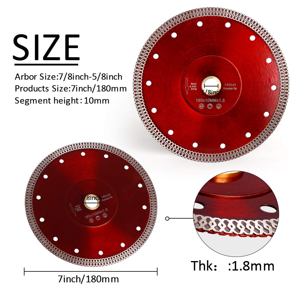 7 Inch Super Thin Diamond Cutting Blade for Tile, Granite, Marble - Premium Diamond Blade for Wet/Dry Cutting (7
