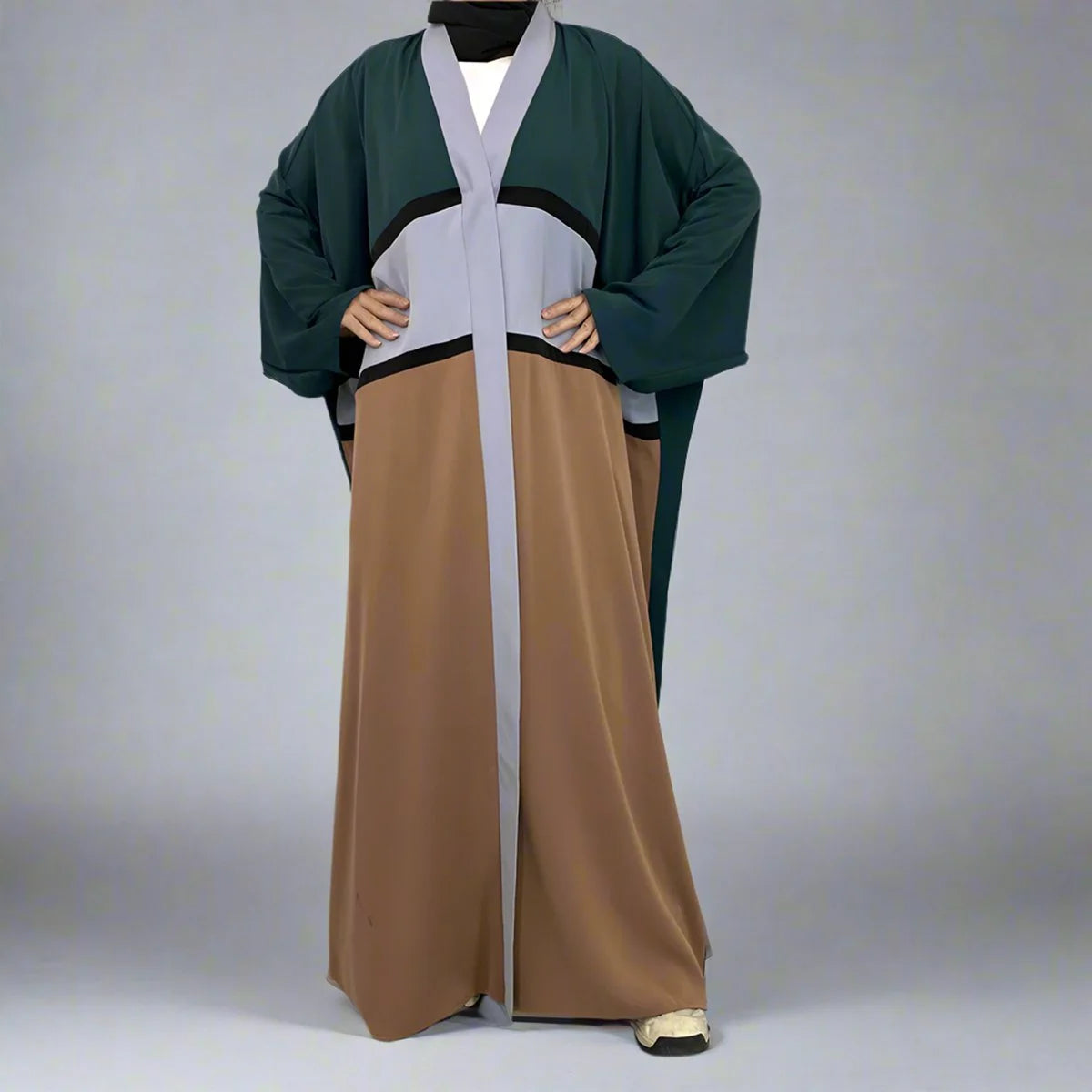 Elegant Modest Fashion Open Abaya Dress #251459 - Long Sleeve Muslim Prayer Dress for Women, Perfect for Mosque, Eid, and Special Occasions