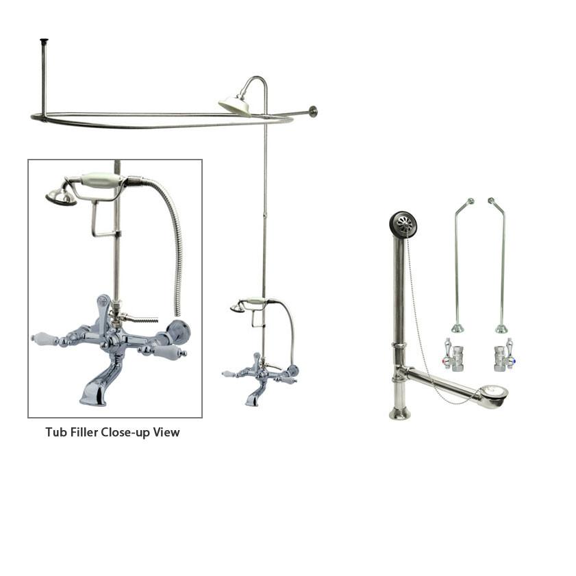 Chrome Clawfoot Tub Shower Faucet Kit with Enclosure Curtain Rod 544T1CTS - Vintage Style Bathroom Fixture for Classic & Modern Homes | Perfect for Bathroom Renovations & Spa-Like Showers