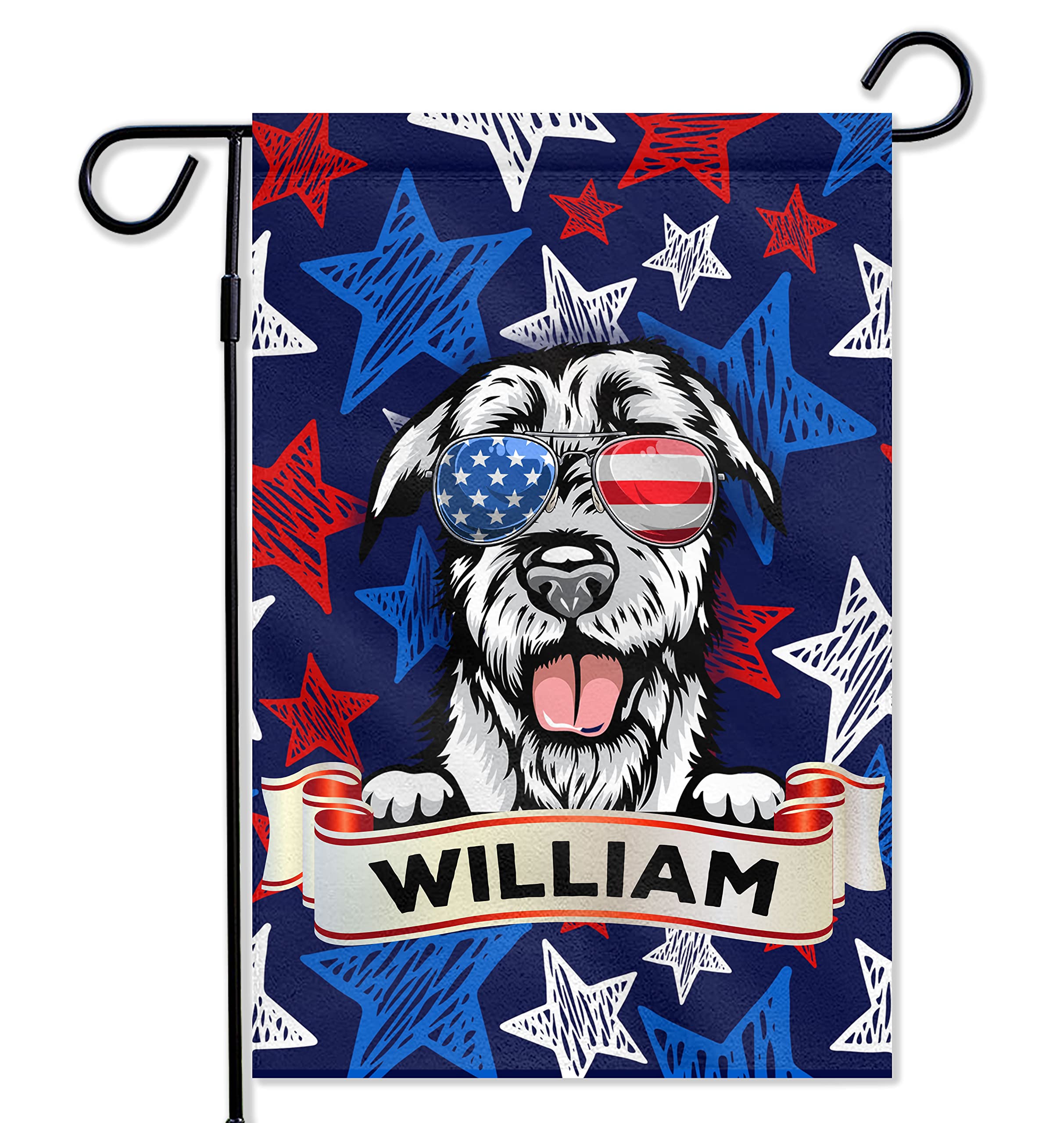 Personalized Happy 4th of July Garden Flag - Irish Wolfhound Dog USA Patriotic Double-Sided Decor - 12x18 Inch Memorial Day Decorative Flag - Perfect for Outdoor Yard, Porch, and Garden Decorations