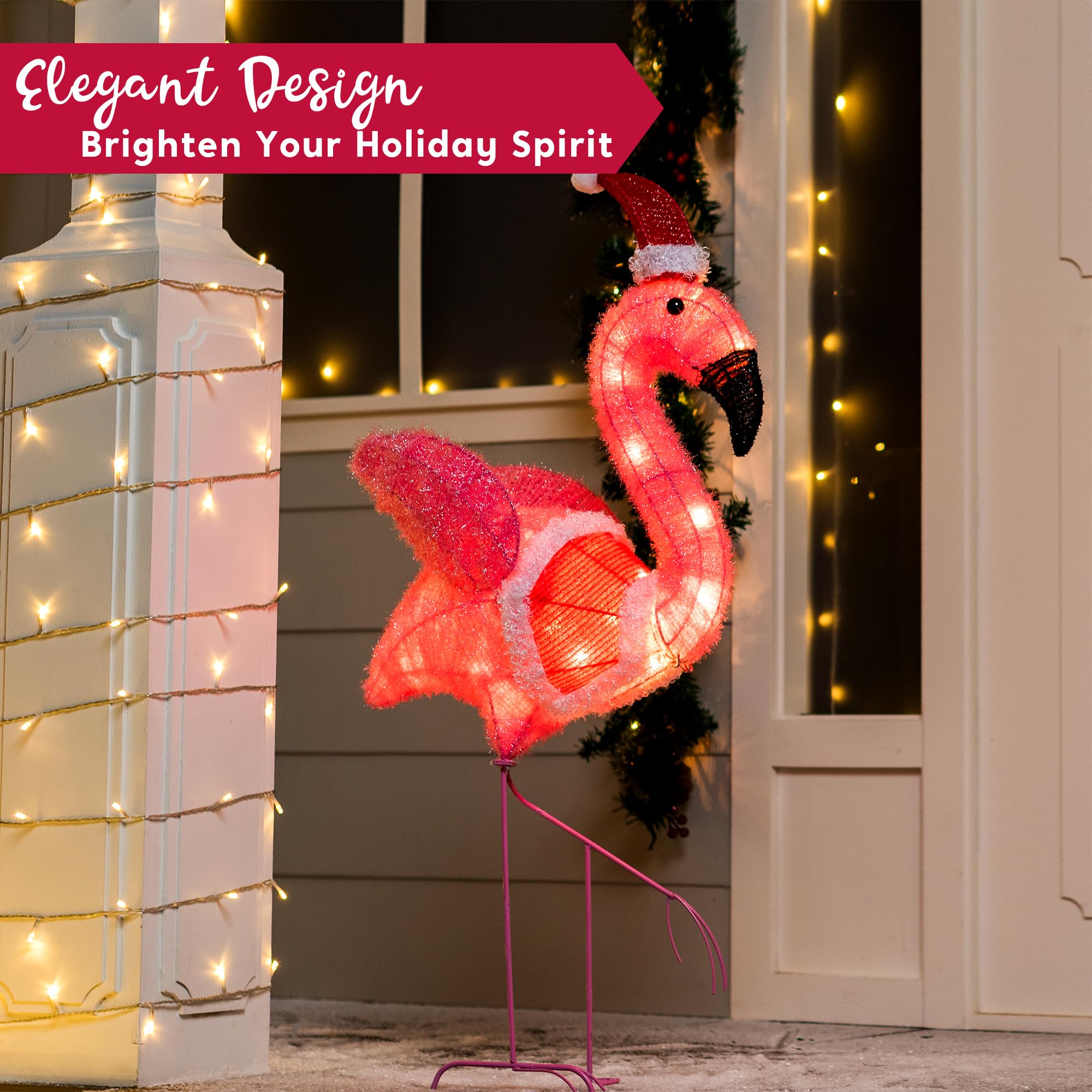 Joiedomi Flamingo Christmas Decoration - 30 LED Warm White Outdoor Yard Lights for Xmas Events, Holiday Garden Decor | Perfect for Christmas Eve, Front Yard Displays & Festive Nighttime Decorations