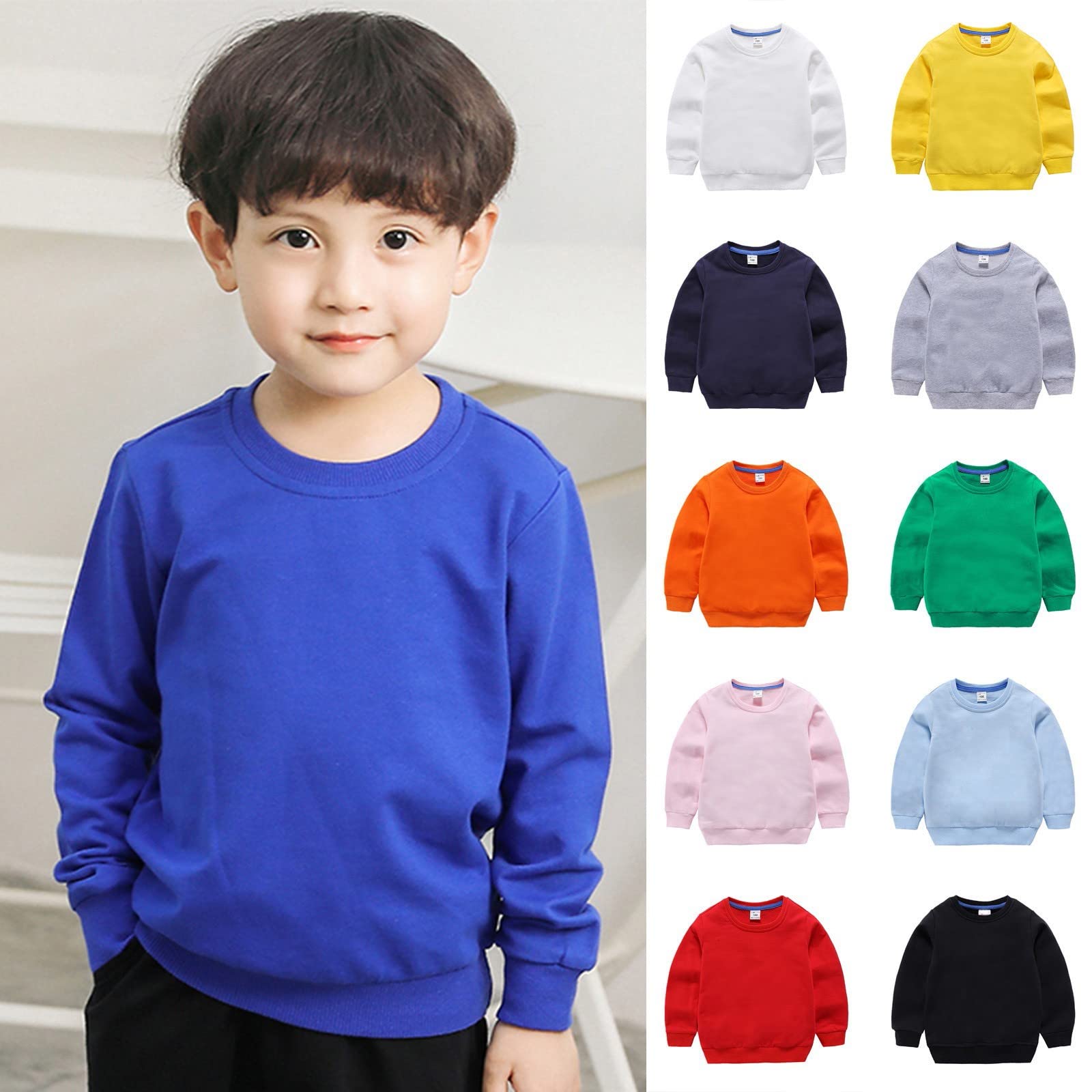 Soft Stretch Unisex Toddler Boys' Solid Color Long Sleeve Pullover Sweatshirt - Comfortable Active Wear for Playtime & Outdoor Activities