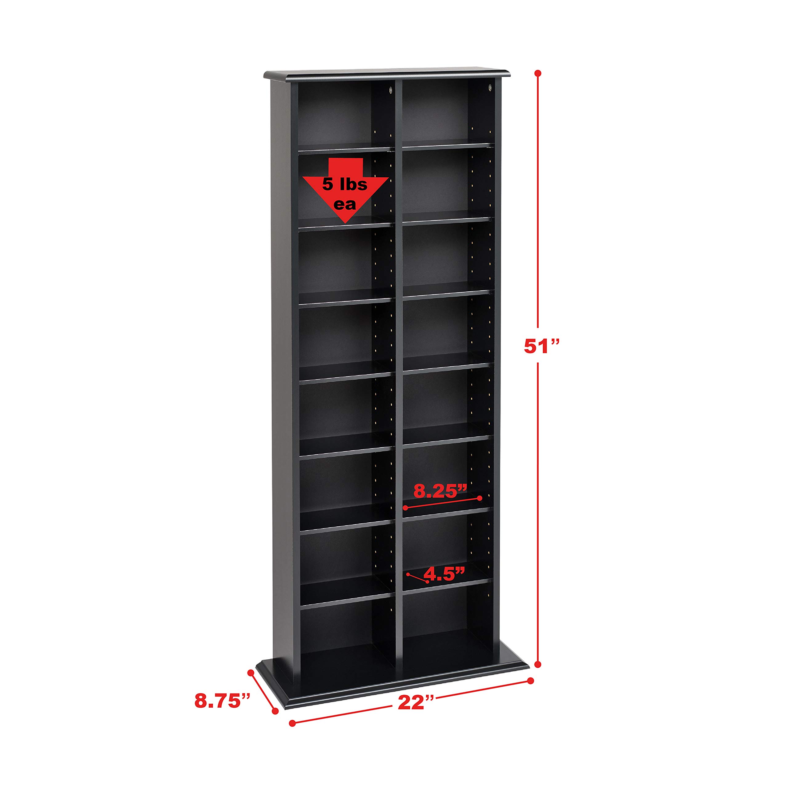 Prepac Triple Width Wall Storage Cabinet - Black Double Media Tower for DVD, CD & Game Storage | Space-Saving Organizer for Living Room, Bedroom & Home Office