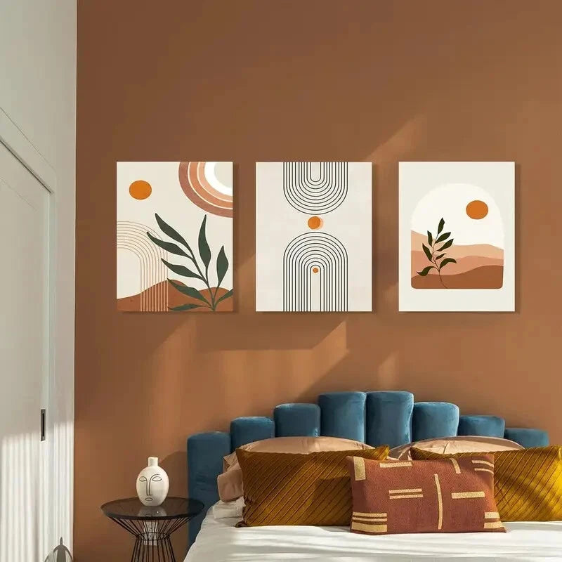 3-Piece Abstract Geometric Beige and Orange Metal Wall Art - Ready to Hang Modern Home Decor for Living Room, Bedroom or Office