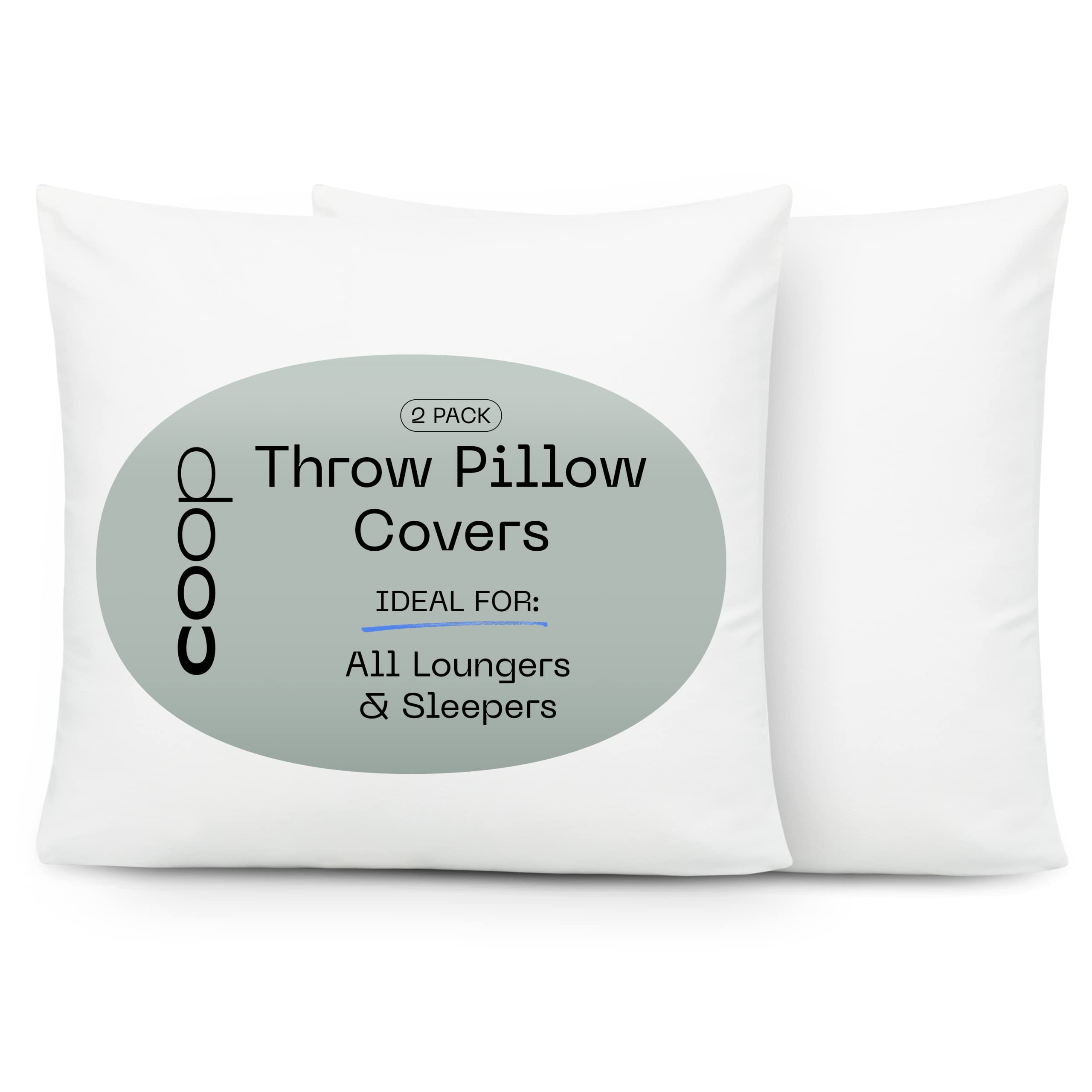 Coop Home Goods Organic Cotton Throw Pillow Covers Set of 2 - 18x18 Inch White Decorative Pillow Cases for Sofa, Bed, Couch & Living Room - Soft Breathable Luxury Pillowcases for Home Decor, Bedroom Styling & Cozy Comfort