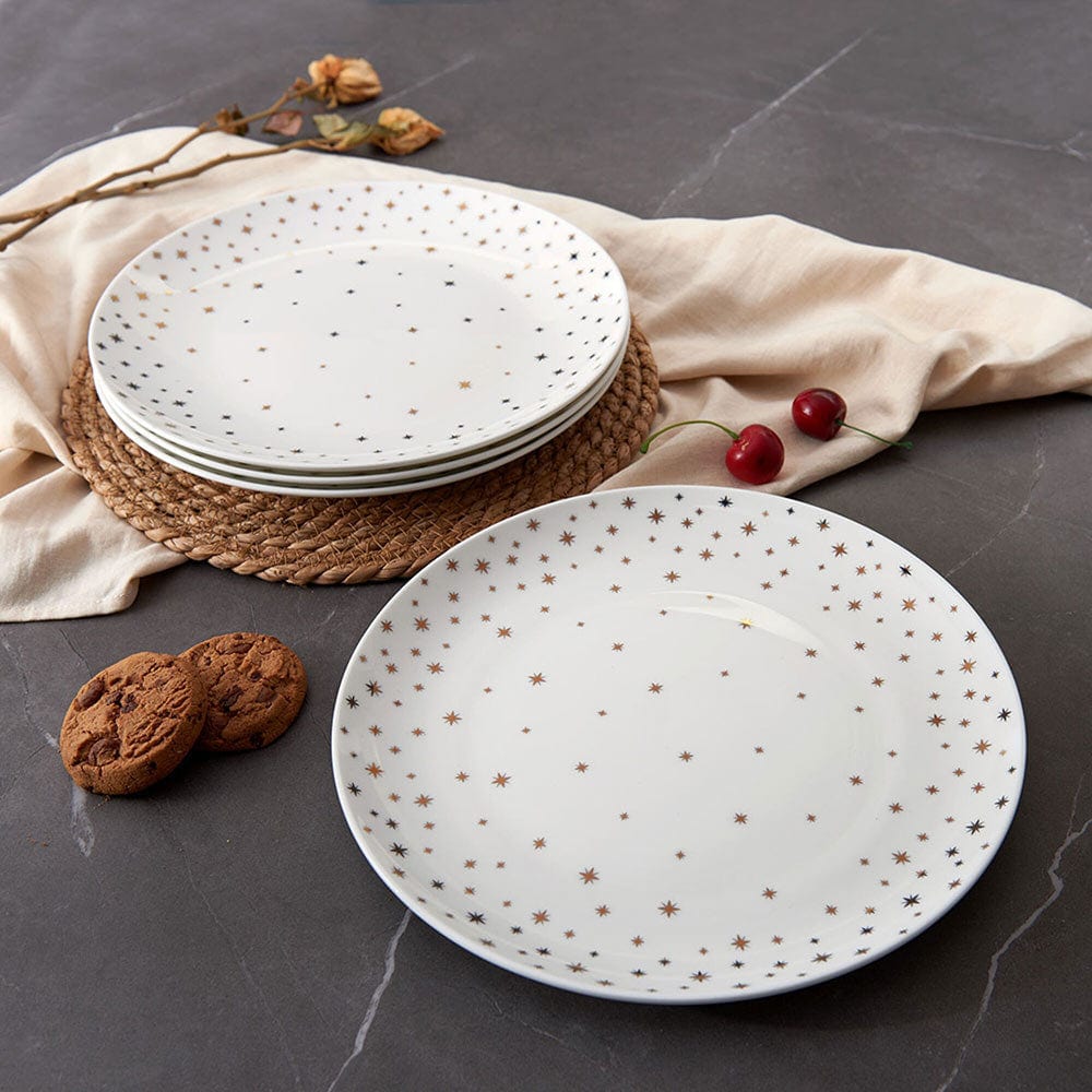 Millie Gold 10.5 Inch Dinner Plates - Set of 4 Elegant Porcelain Plates for Formal Dining, Wedding Registry & Holiday Entertaining