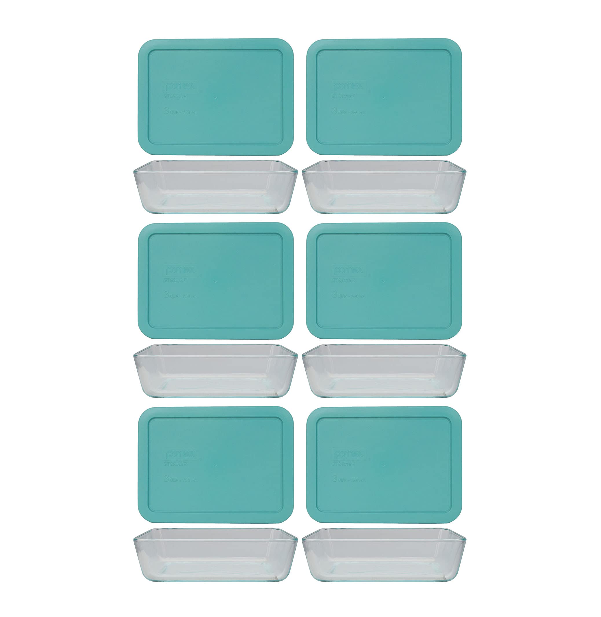 Pyrex 6-Piece Glass Food Storage Containers with Turquoise Lids - Airtight, BPA-Free, Made in USA - Perfect for Meal Prep, Leftovers & Pantry Organization