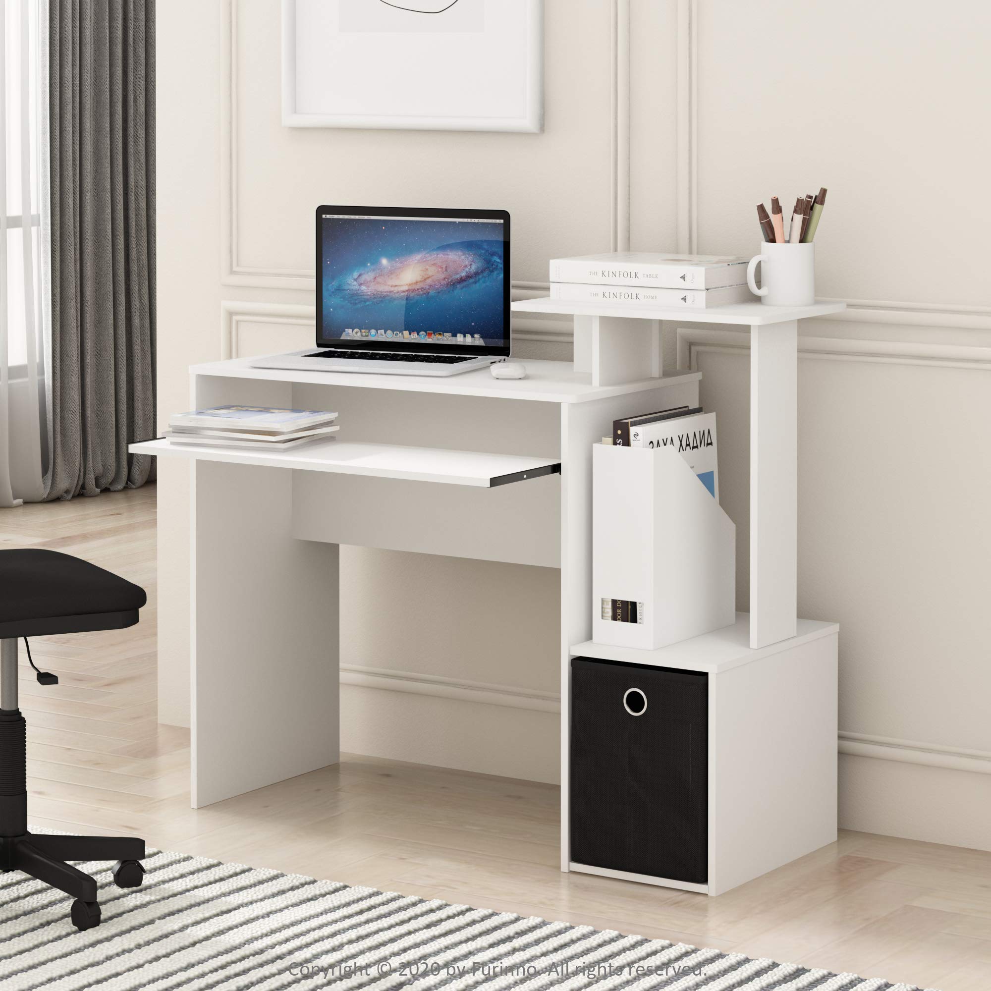 Furinno Econ Multipurpose Home Office Computer Writing Desk - Compact Workstation for Small Spaces, White/Black - Perfect for Remote Work, Study & Home Office Setup