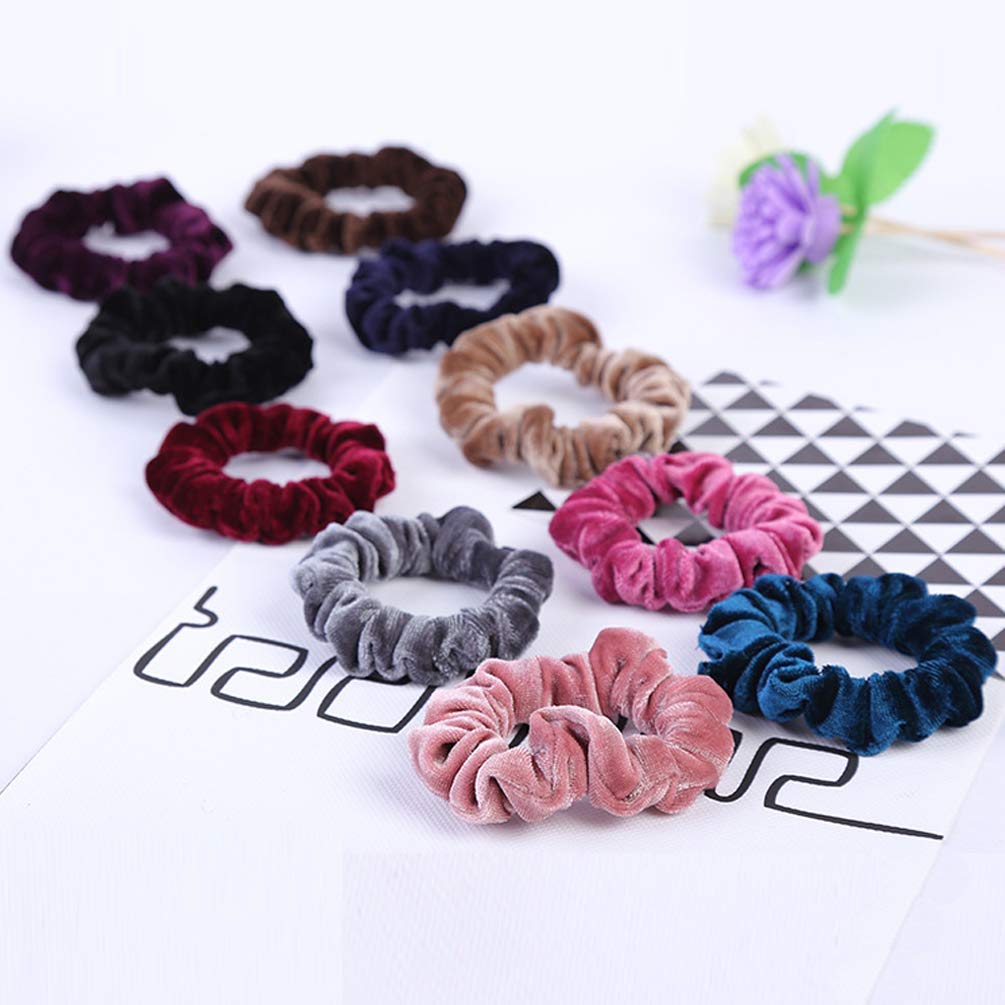 FAMEZA 10 Pcs Velvet Scrunchies Hair Ties - Soft Elastic Flannel Hair Bands for Women, No-Slip Hair Accessories for Workout, Yoga, Office & Daily Use