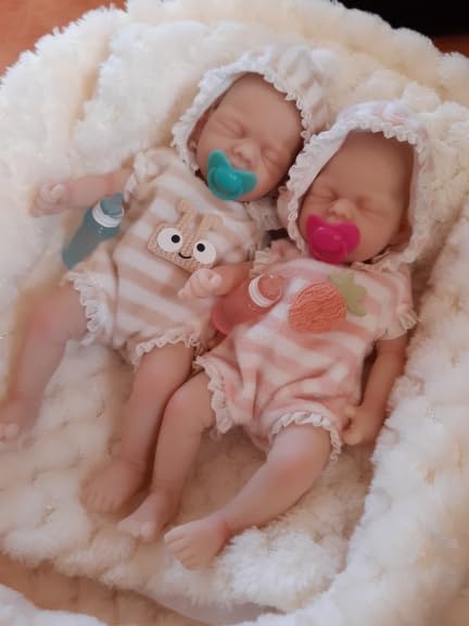 7 Inch Mini Realistic Silicone Reborn Baby Doll Twins - Handmade Full Body Stress Relief Newborn Dolls for Collectors, Gift Giving & Therapy Use