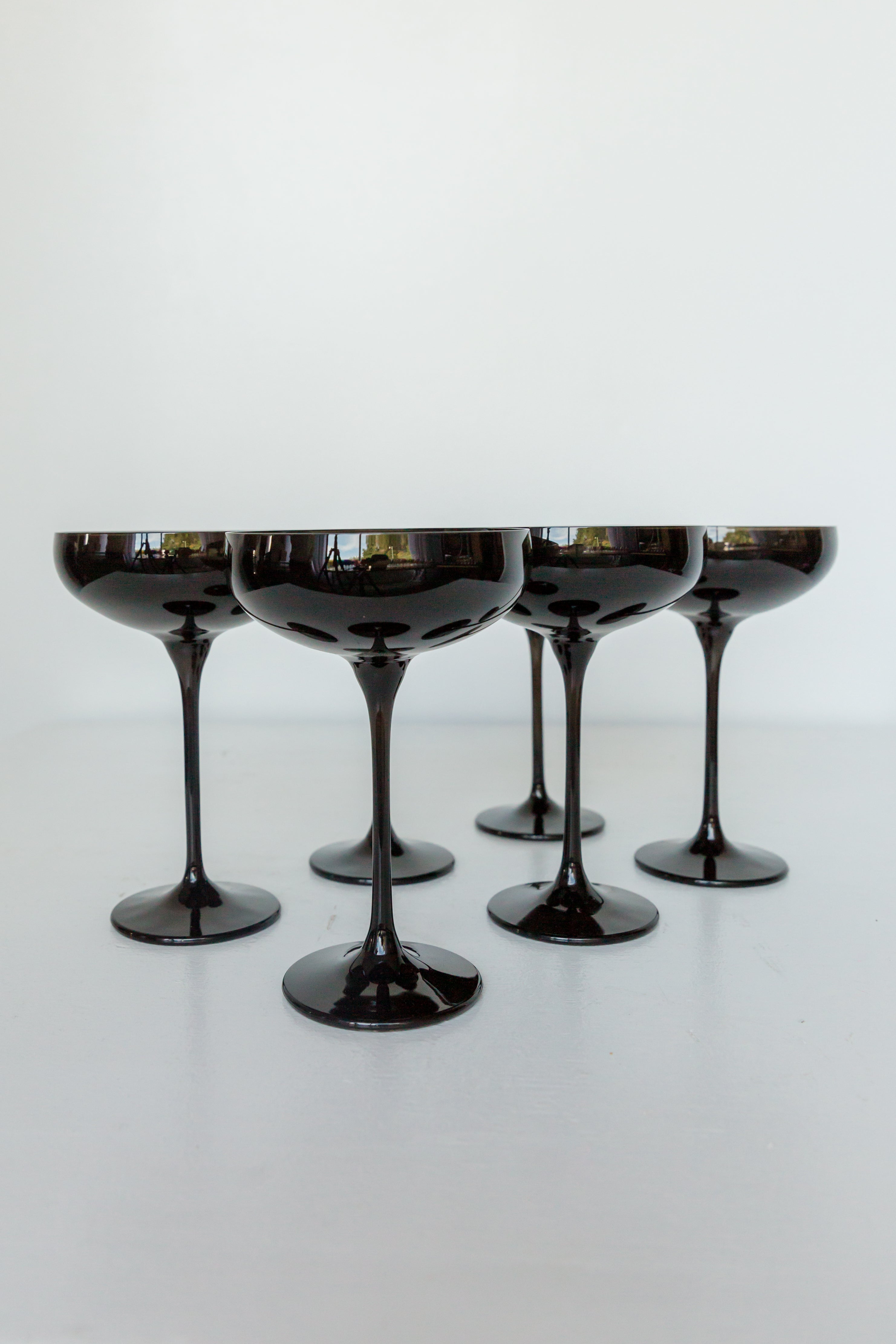 Elegant Estelle Colored Champagne Coupe Stemware Set - 6 Piece Black Onyx Glasses for Wedding, Party & Special Occasions