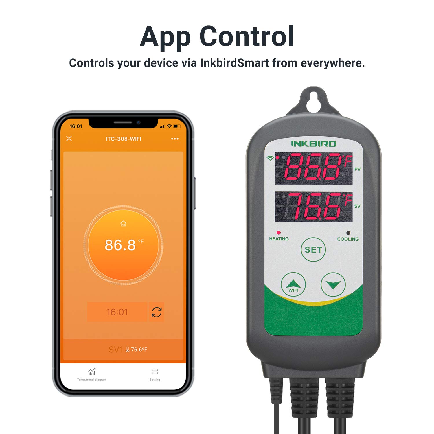 Inkbird WiFi ITC-308 Digital Temperature Controller for Aquarium - Smart Thermostat for Fish Tank Heater & Cooler with Waterproof Sensor | Perfect for Home Aquariums, Hydroponics & Reptile Tanks