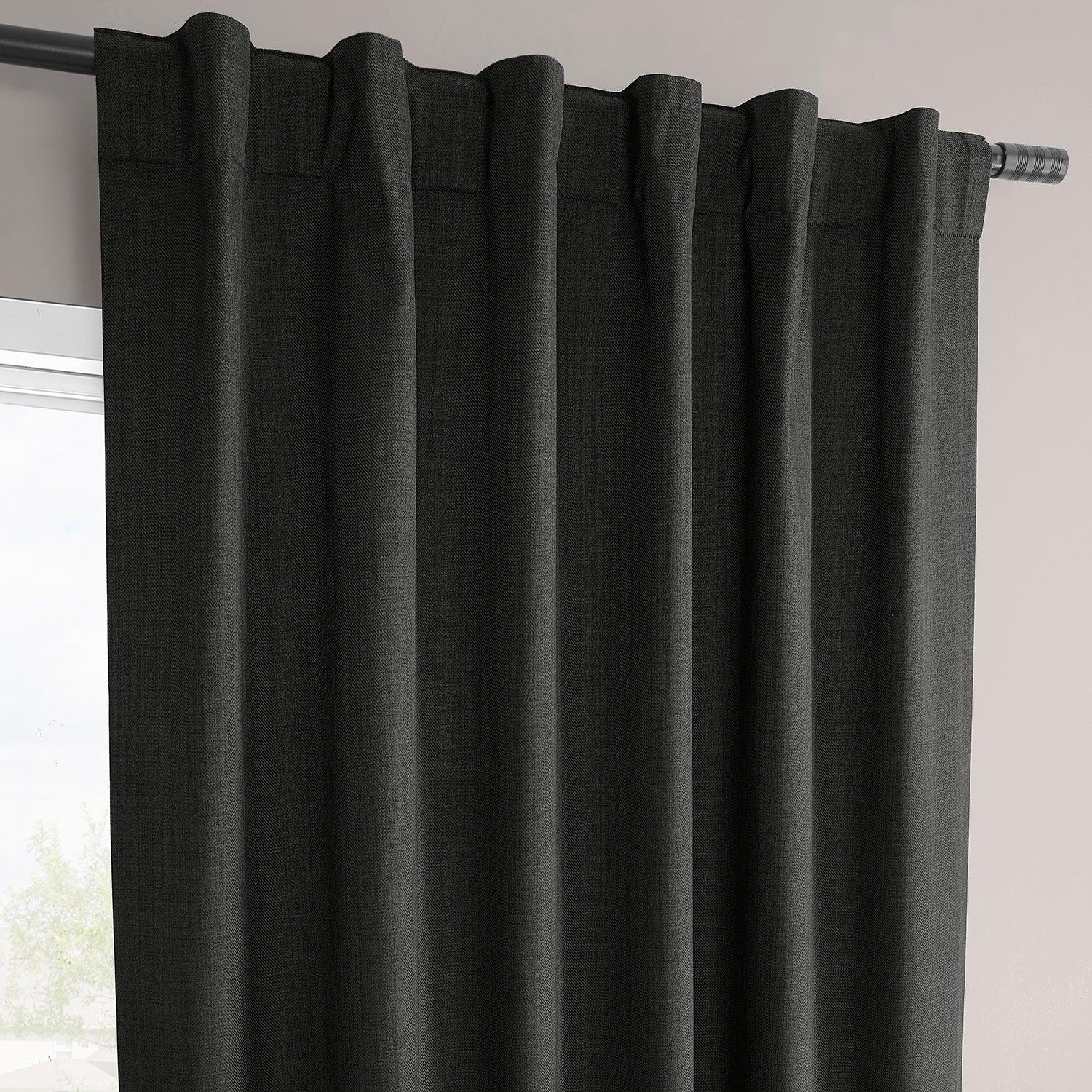 Black Vienna Basic Linen Blackout Curtains - Set of 2 Panels for Bedroom & Living Room Window Treatments | Light Blocking, Noise Reducing, Thermal Insulated Drapes