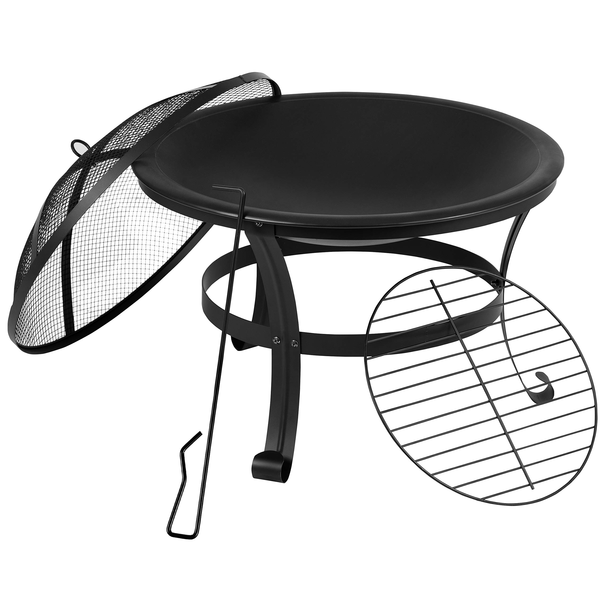EMMA + OLIVER 2-Piece Marcy Adirondack Rocking Chairs with Fire Pit Set - Durable Black Polyresin Construction & Metal Wood Burning Fire Pit - Includes Spark Screen & Poker Tool - Perfect for Patio, Garden, Backyard, and Outdoor Relaxation