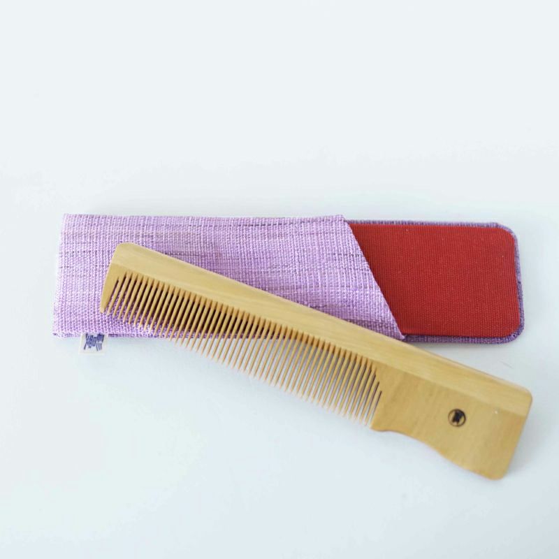 Handmade Kyoto Japanese Akane (Madder) Wooden Hair Comb with Linen Case - Traditional Japanese Hair Accessory for Women, Bridal, Kimono & Tea Ceremony Use