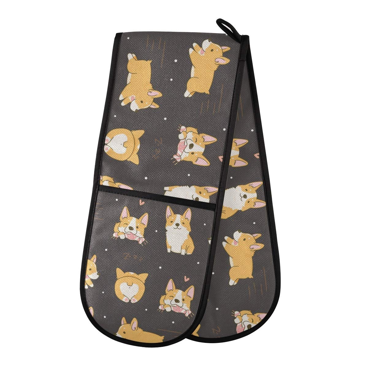 DOMIKING Quilted Double Oven Mitts - Heat Resistant Corgi Dog Design Cooking Gloves for Baking, Grilling, BBQ & Kitchen Use - Perfect for Holiday Cooking & Gift Giving