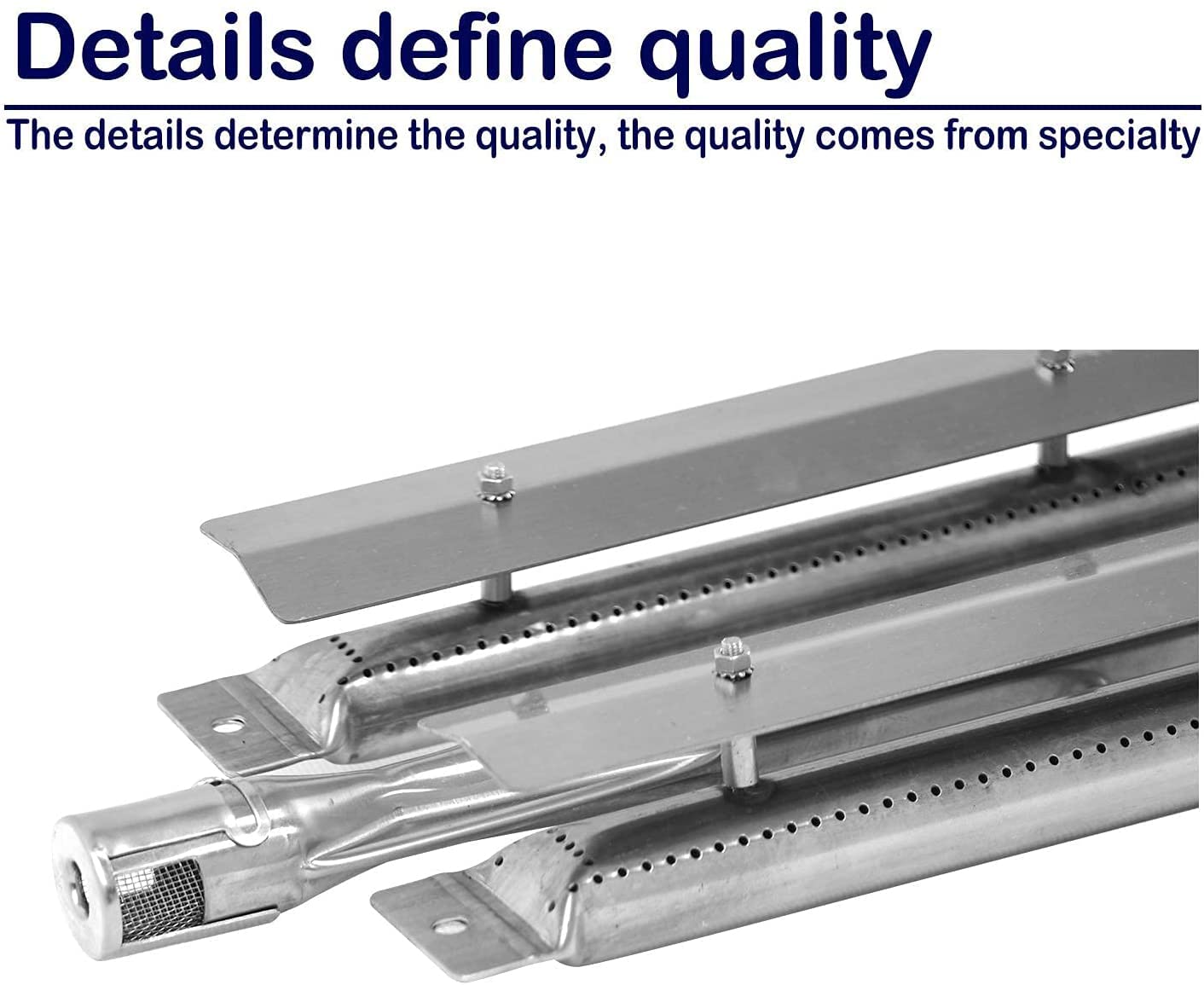 Viking VGBQ Grill Burners and Heat Plates Replacement - Compatible with VGBQ 30/41/53 in T Series (3-Pack Center-Fed U Tube Burners & 4-Pack Flame Tamers) - Perfect for Outdoor BBQ, Backyard Grilling, and Gas Grill Maintenance