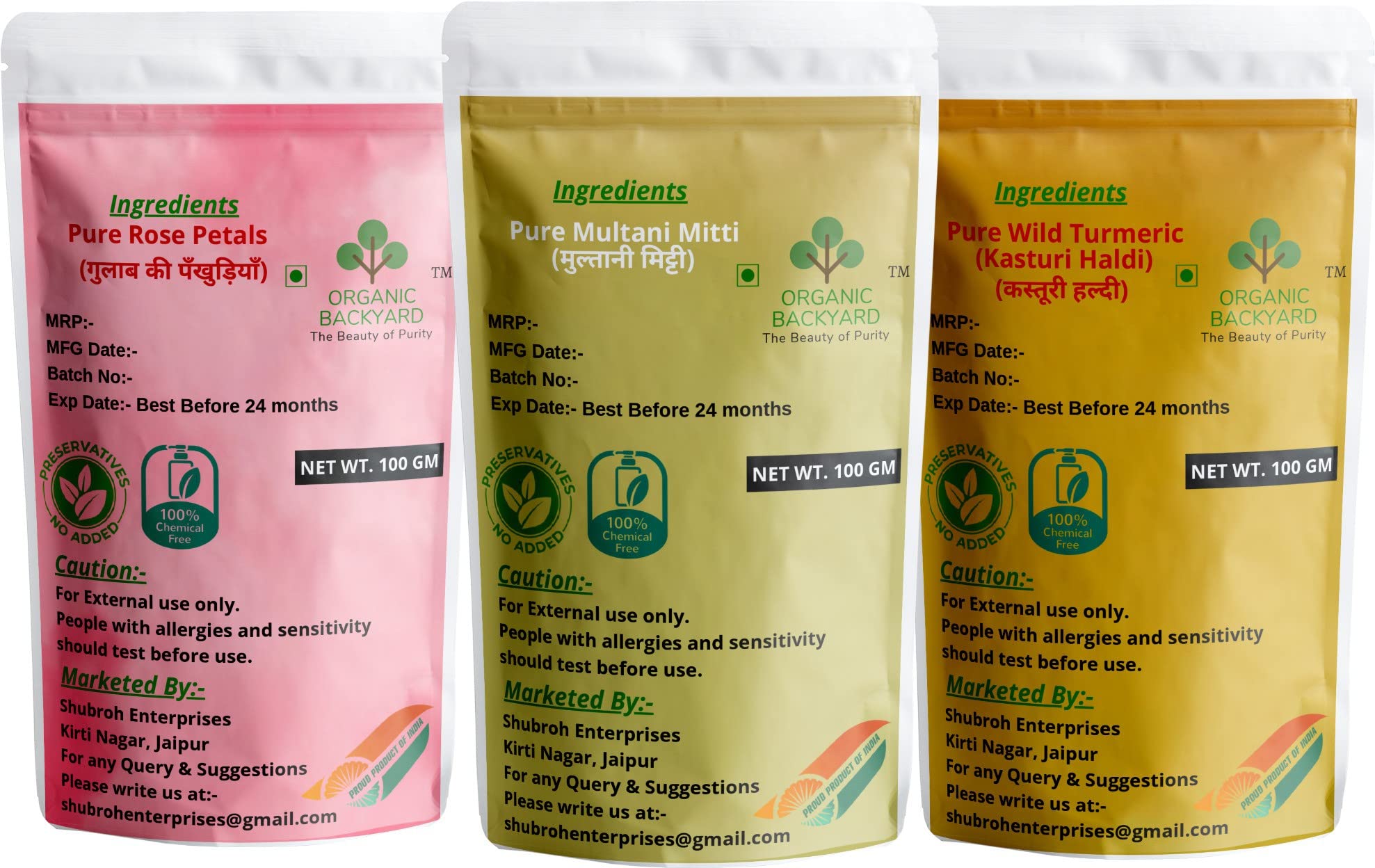 Organic Wild Turmeric & Multani Mitti Face Powder Combo - 100% Natural Kasturi Haldi & Rose Petal Powder for Glowing Skin (100g Each) | DIY Face Masks, Brightening Treatment & Ayurvedic Skincare Routine