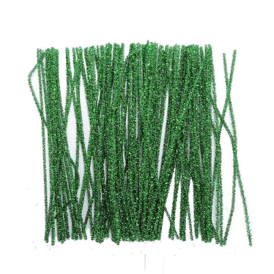 100pcs Pipe Cleaners Chenille Stems for DIY Crafts - 6mmx30cm Christmas Decorations, Glitter Green - Perfect for Holiday Ornaments, Classroom Projects & Kids' Art Supplies