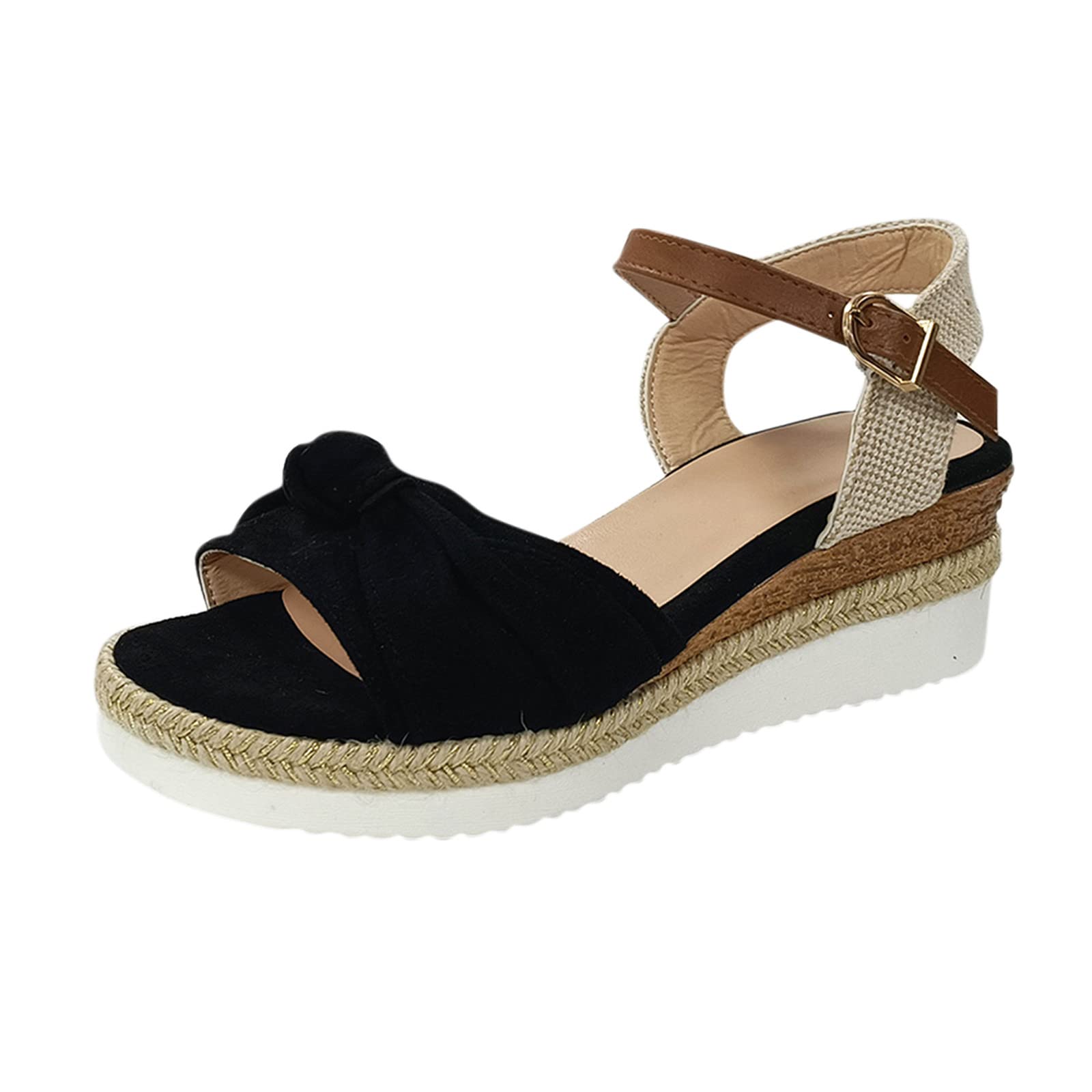 Stylish Women's Wedge Sandals with Peep Toe - Comfortable Casual Dress Sandals for Ladies (Black, Size 9) | Perfect for Summer Outfits, Beach Vacations & Date Nights