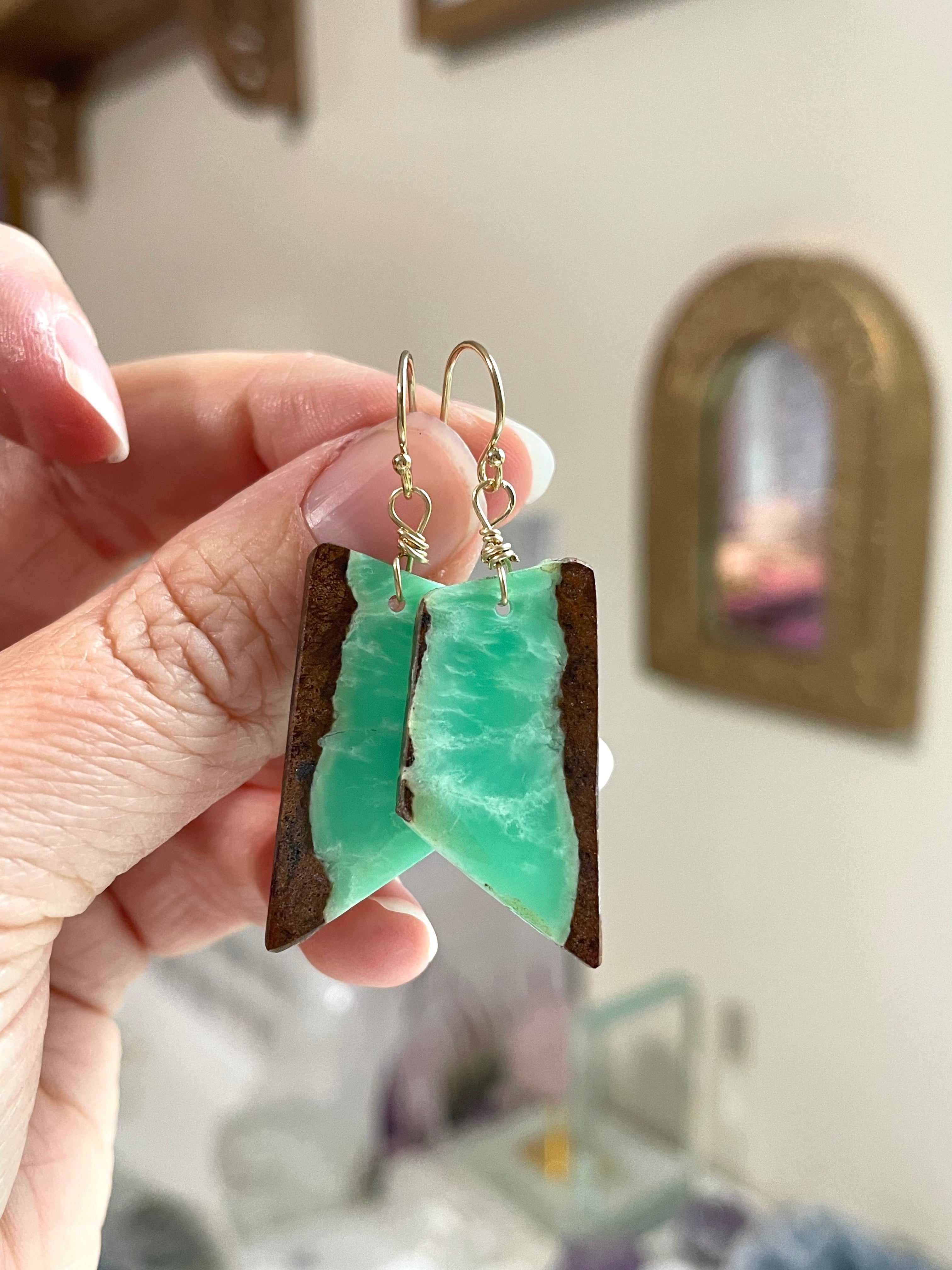 Chrysoprase Statement Earrings - 14K Gold Filled Dangle Earrings for Women | Elegant Jewelry Gift for Birthday, Anniversary & Special Occasions