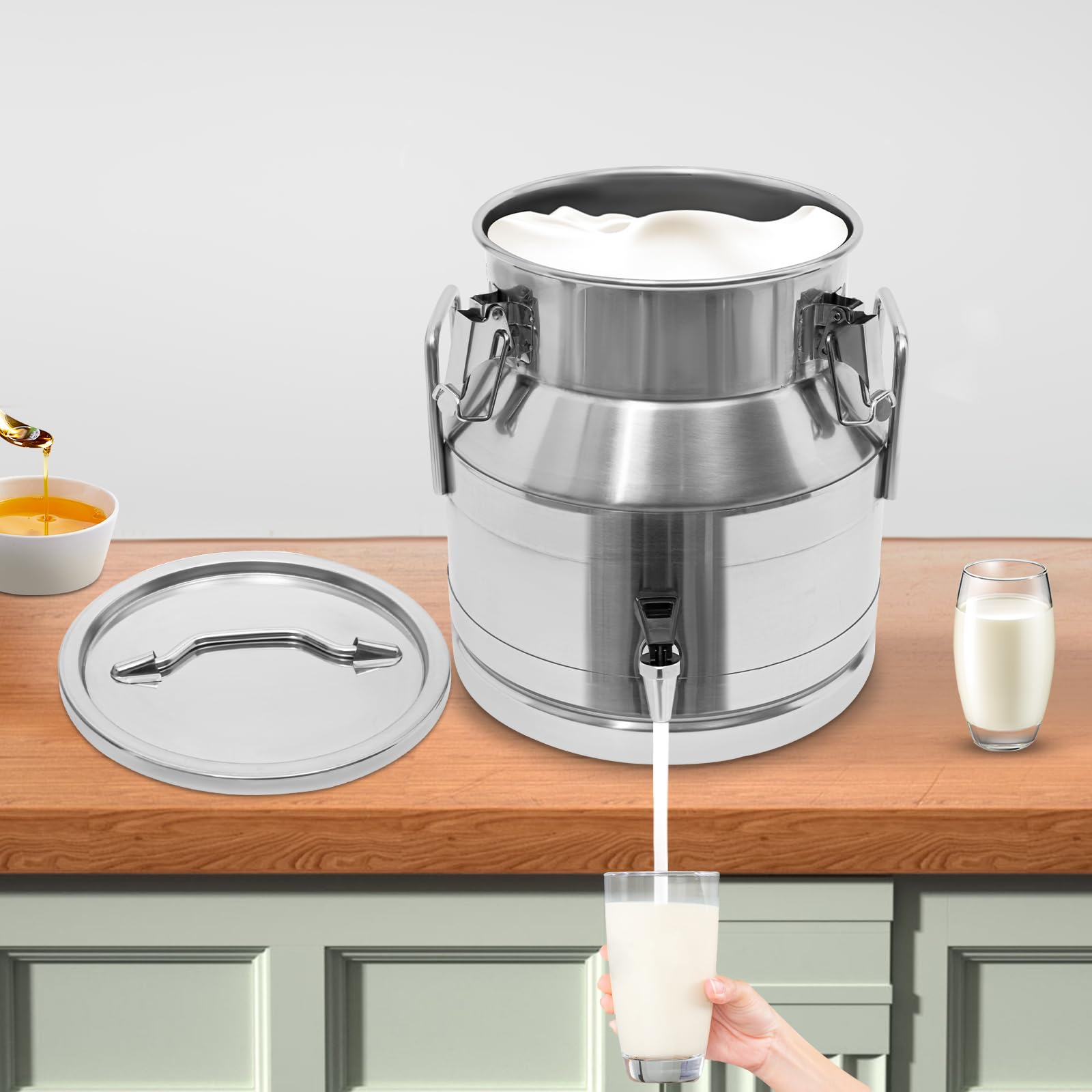 Premium 20L Stainless Steel Milk Can Wine Storage Container with Faucet - Airtight Tabletop Kitchen Barrel for Rice, Tea, Water, Juice, Beer, Honey & Oil - Perfect for Home Brewing, Restaurant Use & Outdoor Picnics