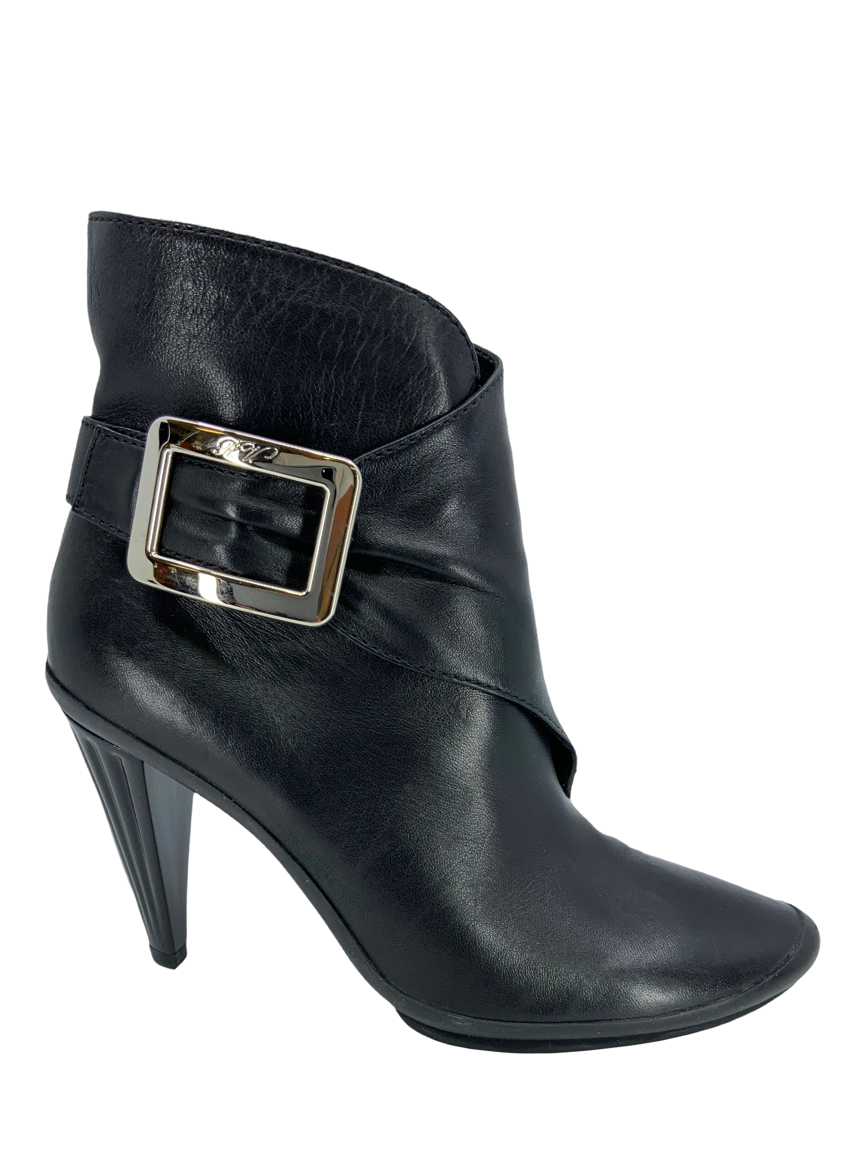 Roger Vivier Women's Lambskin Leather Buckle Ankle Boots Size 7 US - Elegant Dress Shoes for Work, Party & Evening Occasions