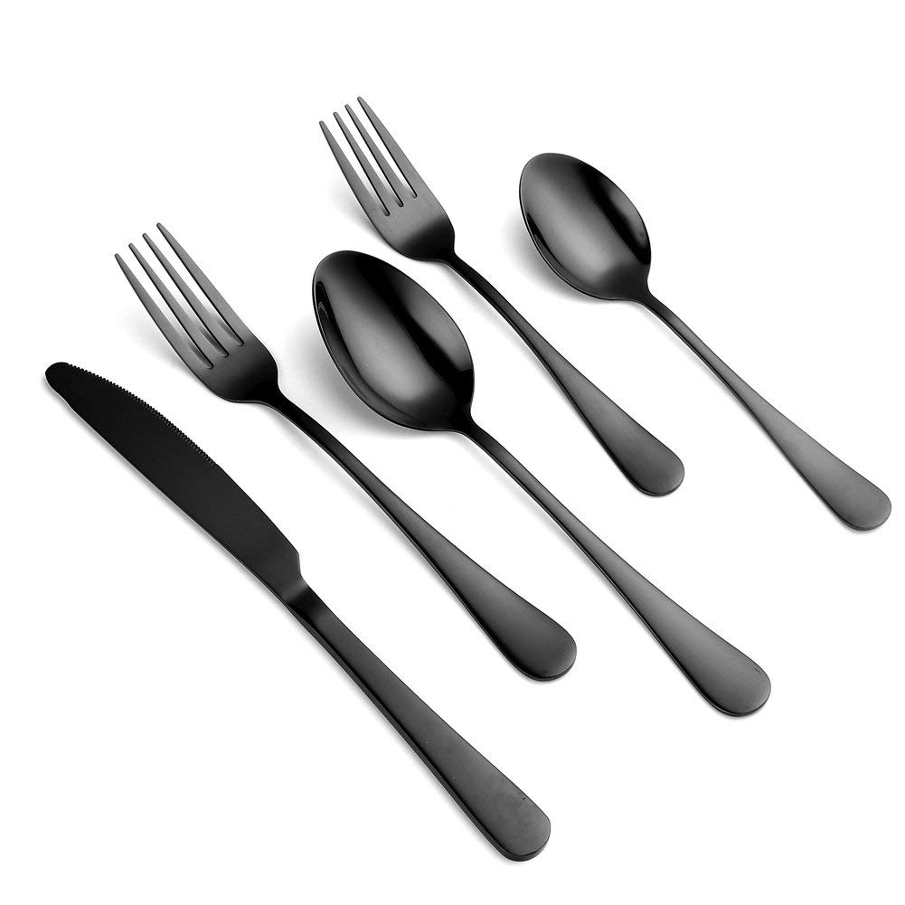 Premium 20-Piece Stainless Steel Cutlery Set - Black Silverware for 4, Dishwasher Safe for Everyday Dining