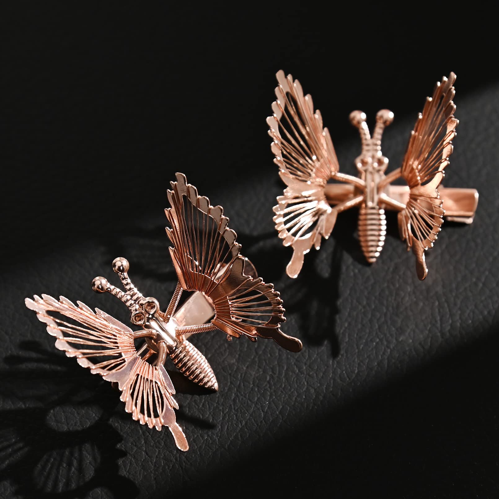 DEEKA 12 PCS 3D Metal Gold Butterfly Hair Clips with Moving Wings - Vintage 90s Hair Barrettes for Women and Girls (Rose Gold) - Perfect for Parties, Weddings, and Everyday Styling