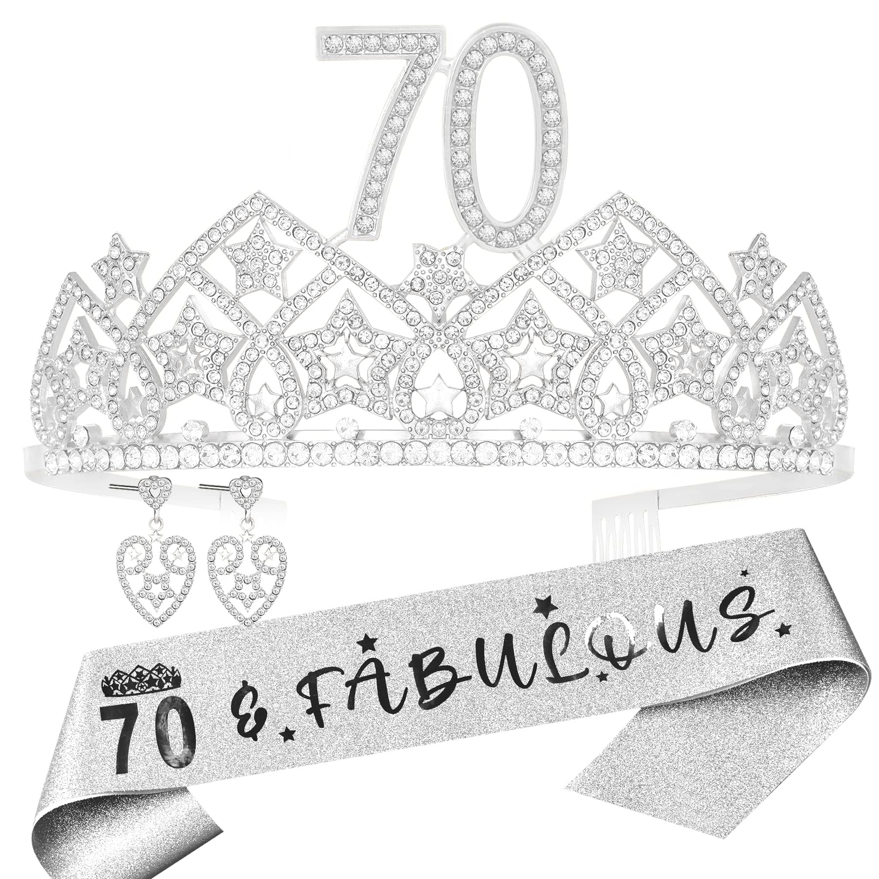 70th Birthday Party Decorations Set - Gold Crown, Tiara & Sash for Women - Happy 70th Birthday Gifts & Party Favors - Perfect for Milestone Celebrations, Retirement Parties & Grandmother's Special Day