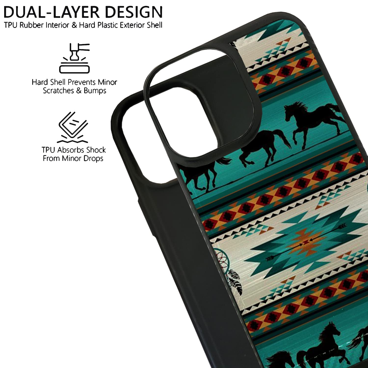 Premium Brushed Armor Dual Layer Case for Apple iPhone 13 Pro Max - Horse Tribal Design | Shockproof Protective Phone Cover for Outdoor, Work & Daily Use