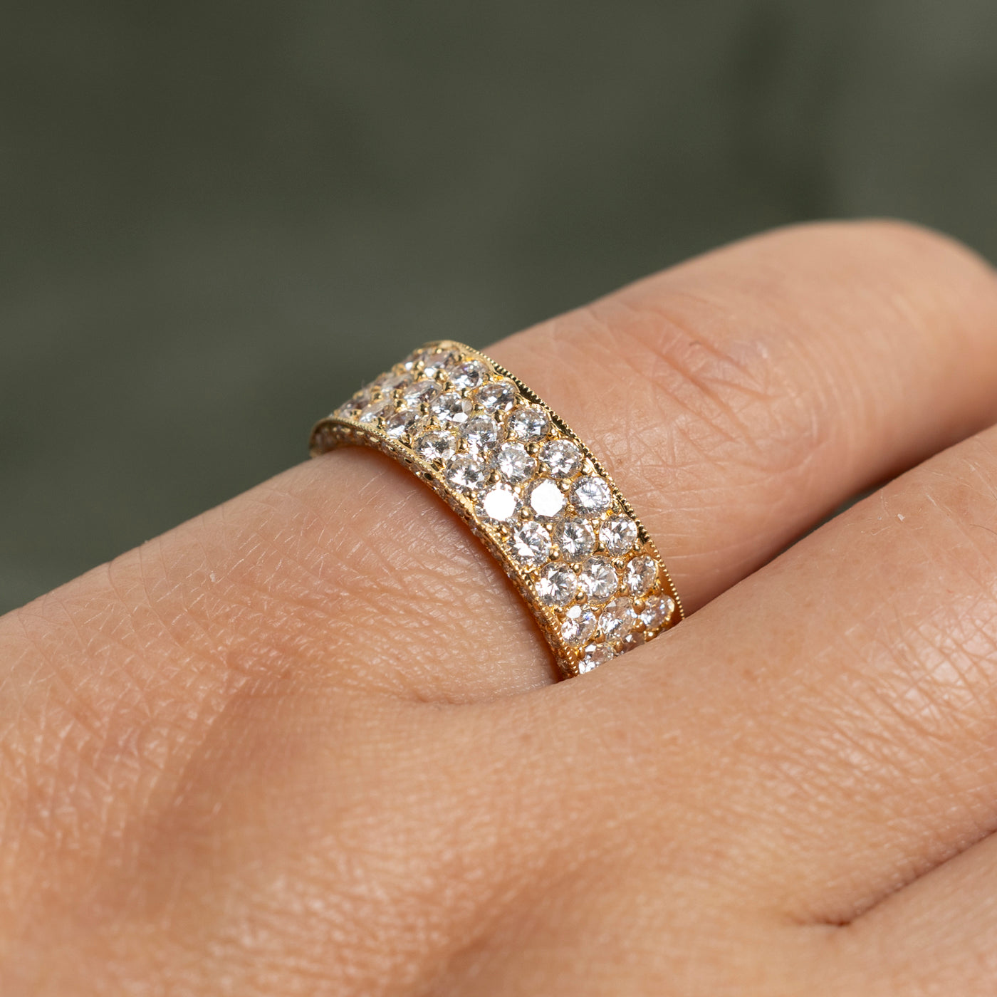 14K White Gold Semi Eternity Pavé Diamond Wedding Band - 1.55ctw Round Cut Diamonds | Size 6 | Perfect for Anniversary Gifts & Bridal Jewelry