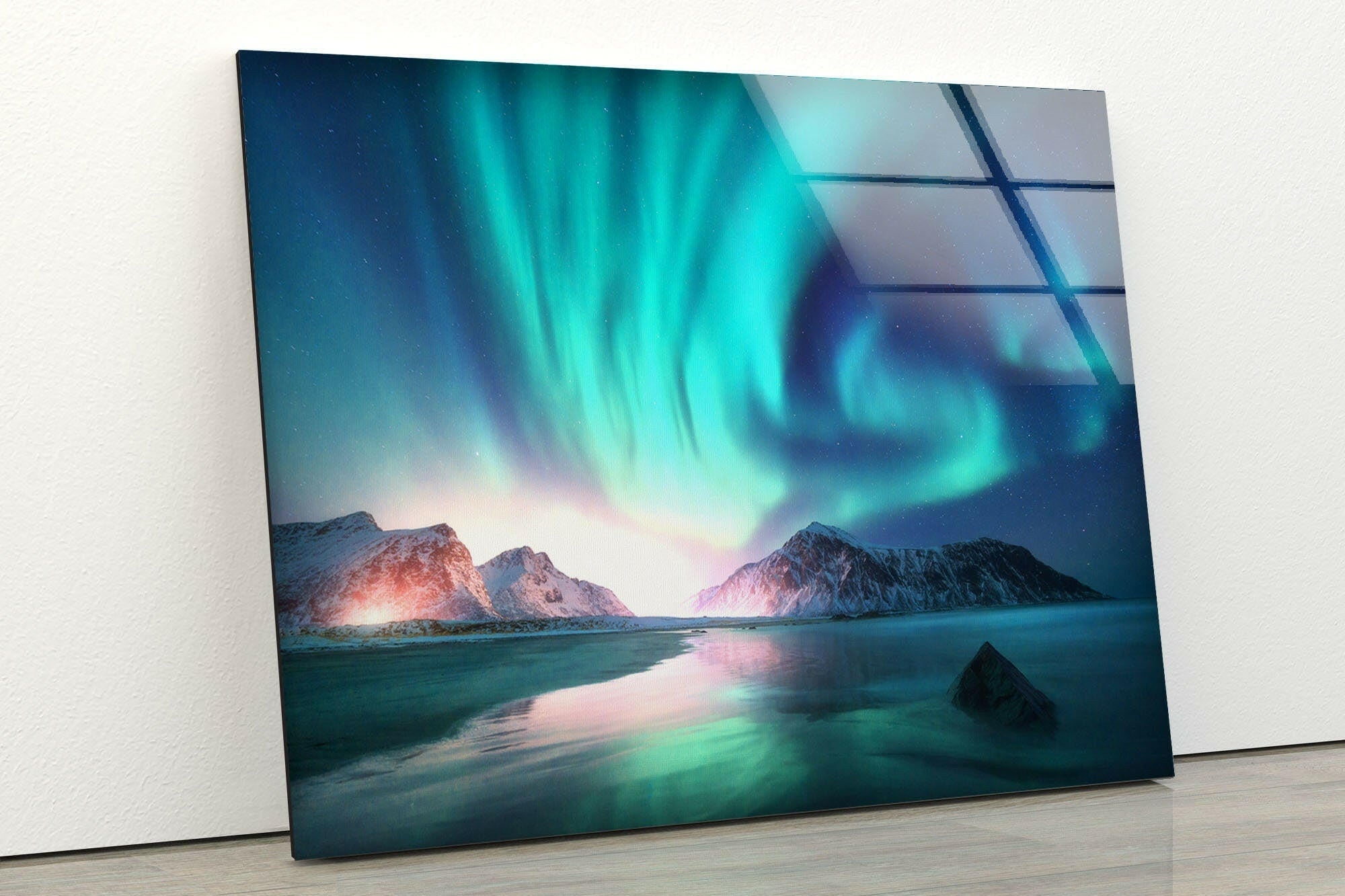 Aurora Northern Blue Glass Wall Art - Handmade Modern Home Decor for Living Room, Bedroom & Office - Stunning Blue Glass Mural for Unique Interior Design