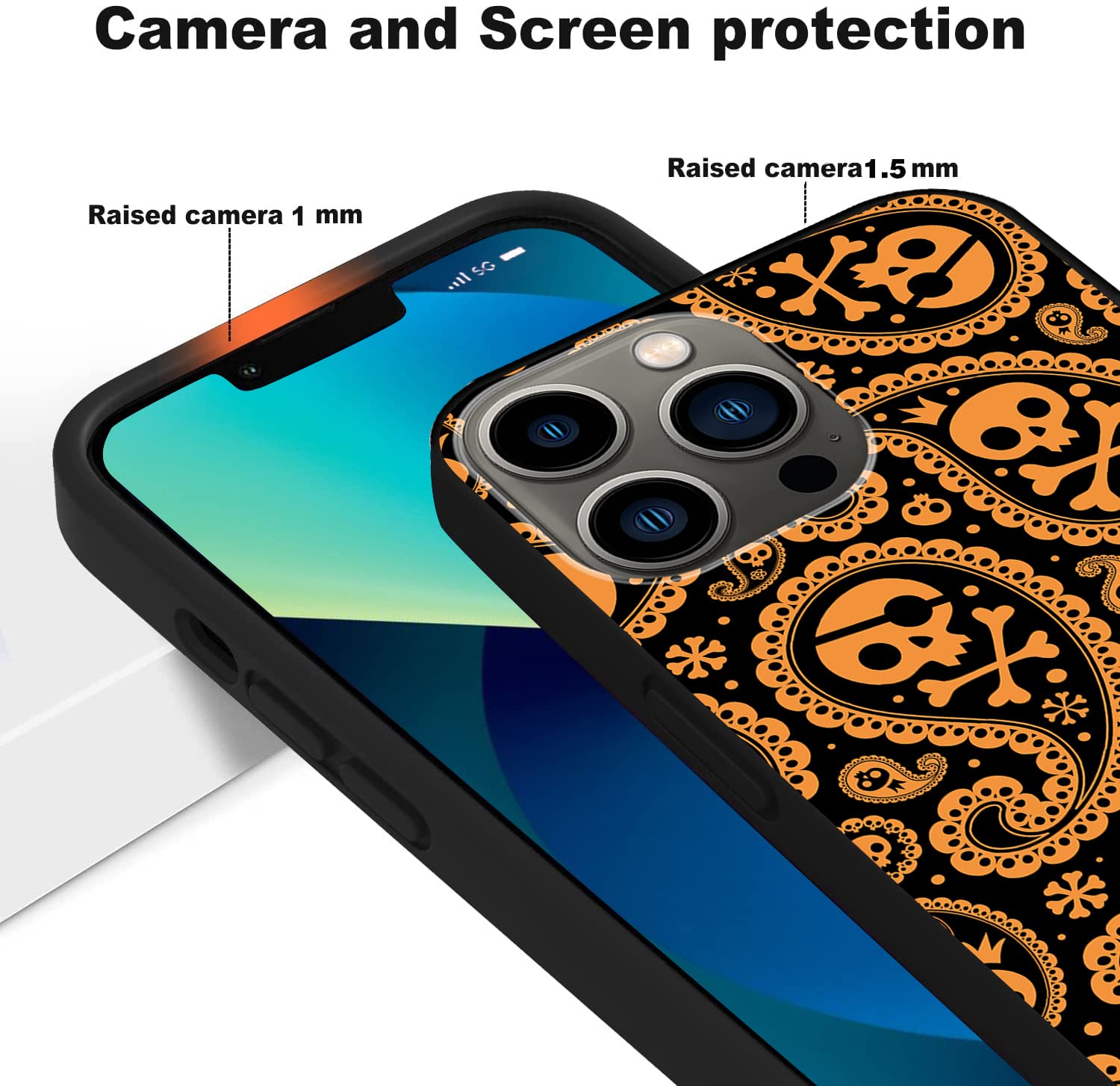 Shockproof TPU Phone Case for iPhone 13 Pro Max (6.7 Inch) - Floral Paisley & Skull Design Protective Cover for Women & Girls | Slim Fit Soft Bumper Case - Perfect for Daily Use, Work & Travel Protection