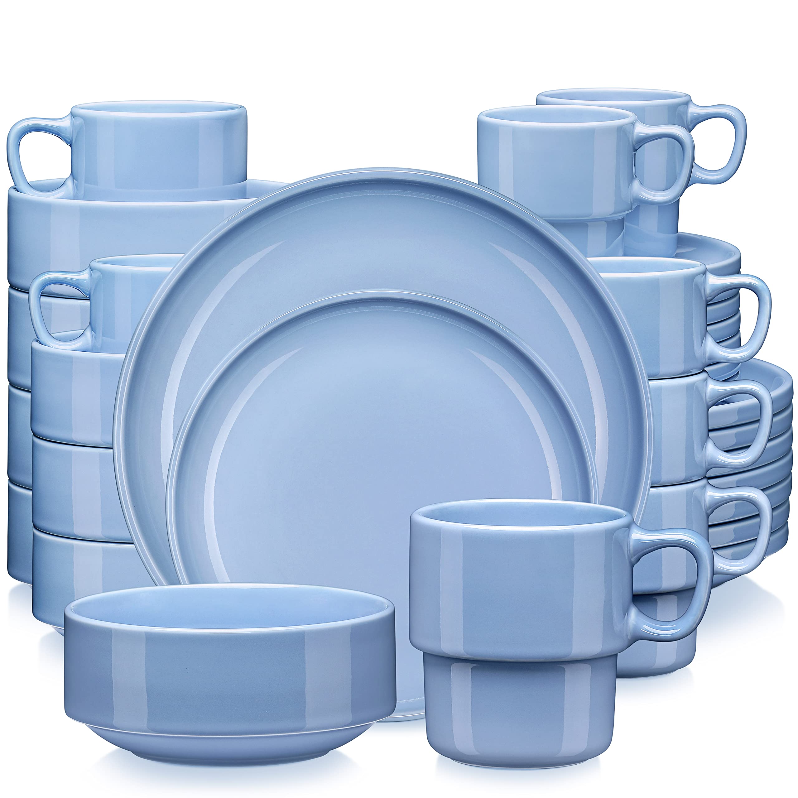 LOVECASA 16-Piece Round Porcelain Dinnerware Set for 8 - Ceramic Dish Set Includes Dinner Plates, Dessert Plates, Bowls & Mugs - Dishwasher & Microwave Safe Pale Purple - Perfect for Family Dinners, Holiday Entertaining & Restaurant Use